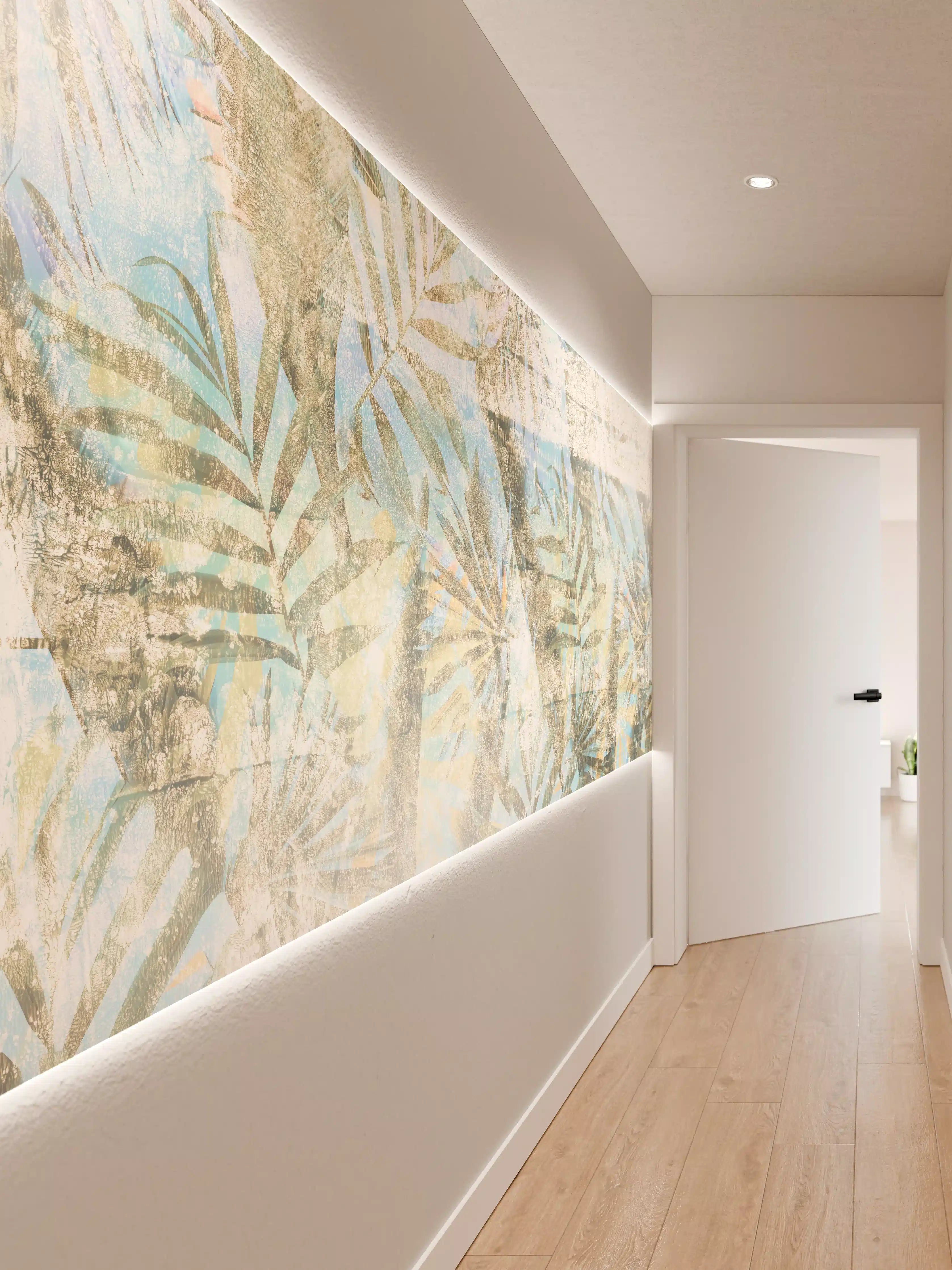 Wandverkleidung Flur - Helle tropische Blättermustermotiv