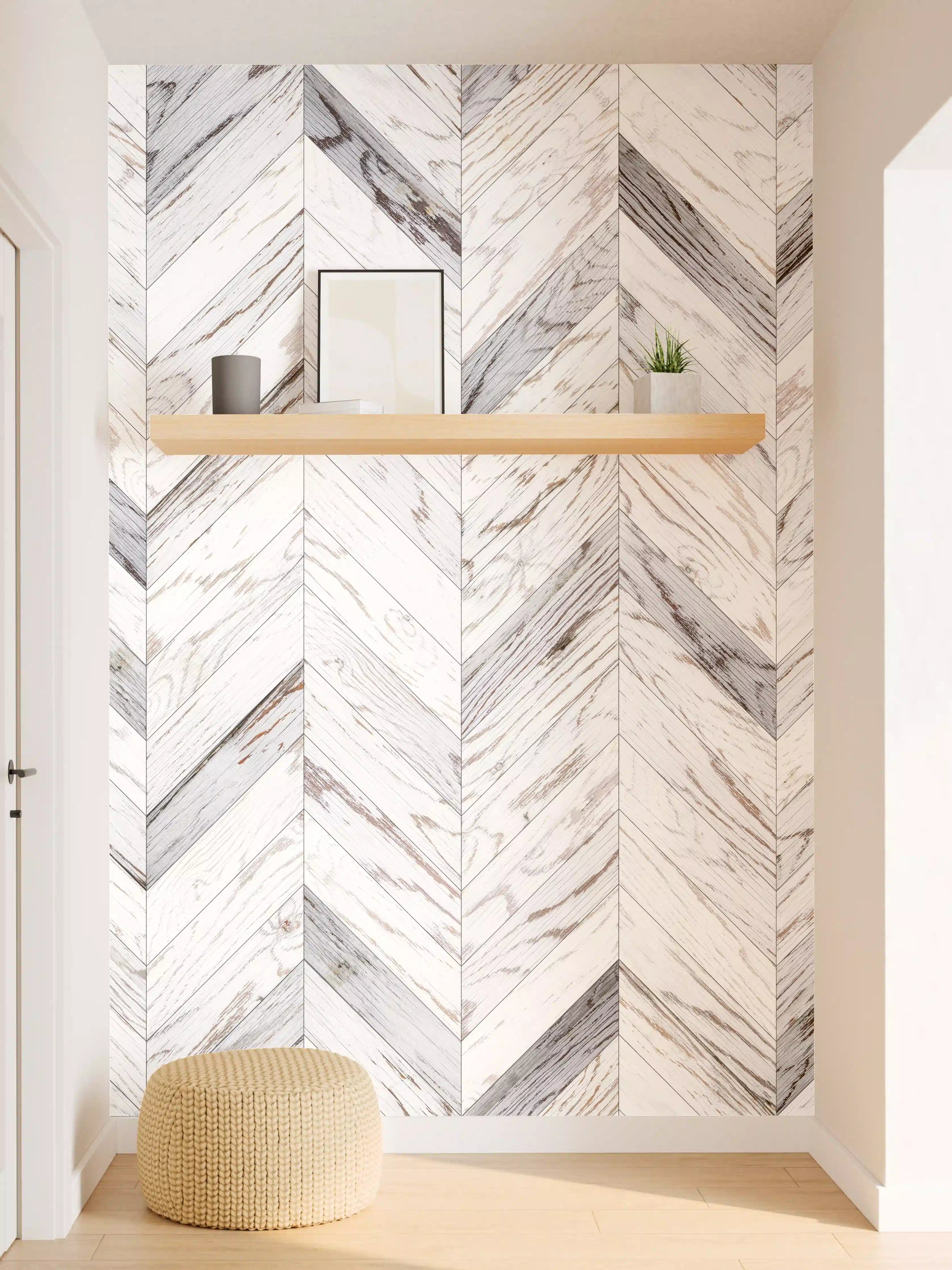 Wandverkleidung Flur - Helle, elegante Fliesen im Herringbone-Muster