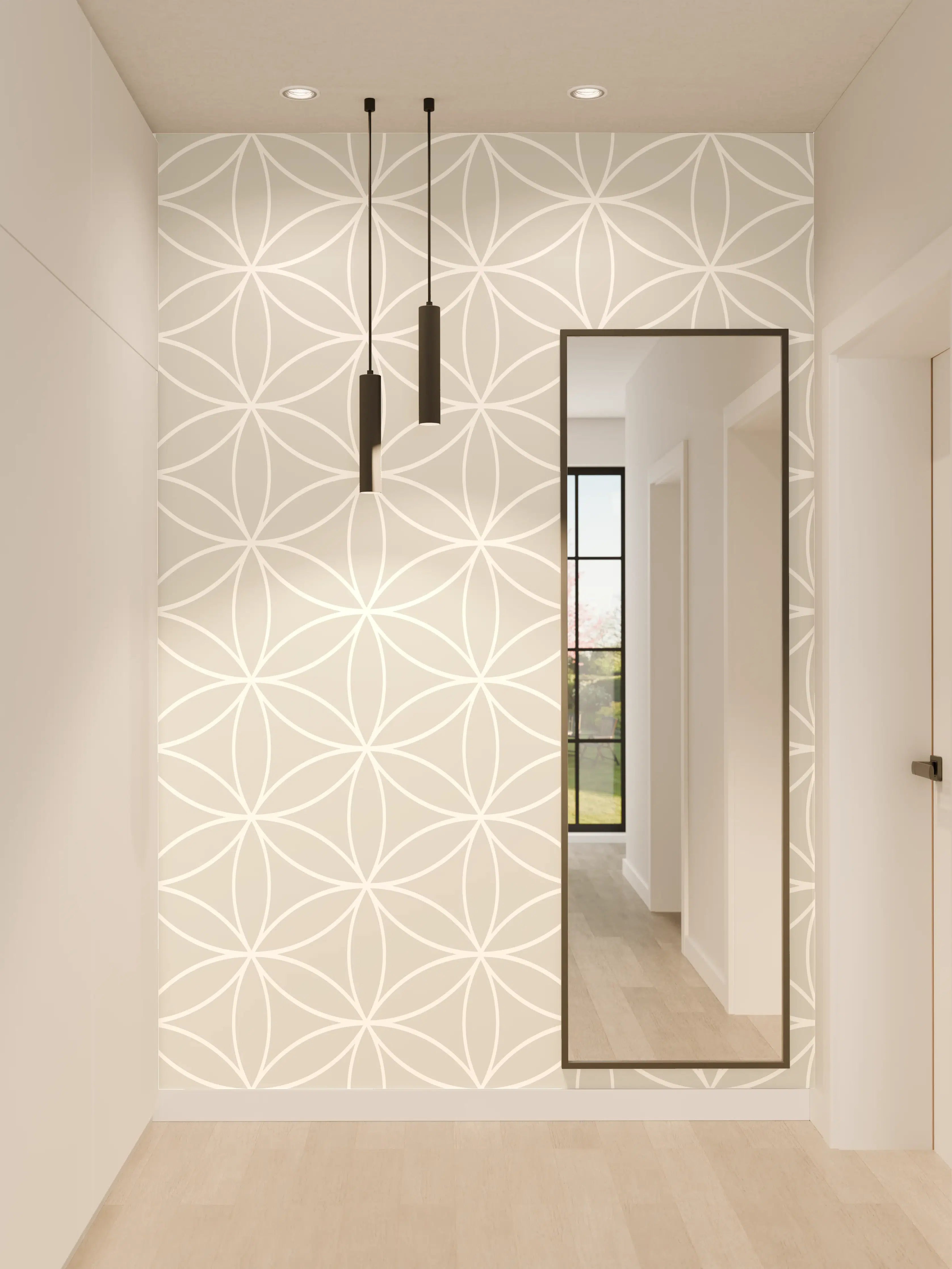 Wandverkleidung Flur - Helle, geometrische Mustervorlage in Grau und Weiß