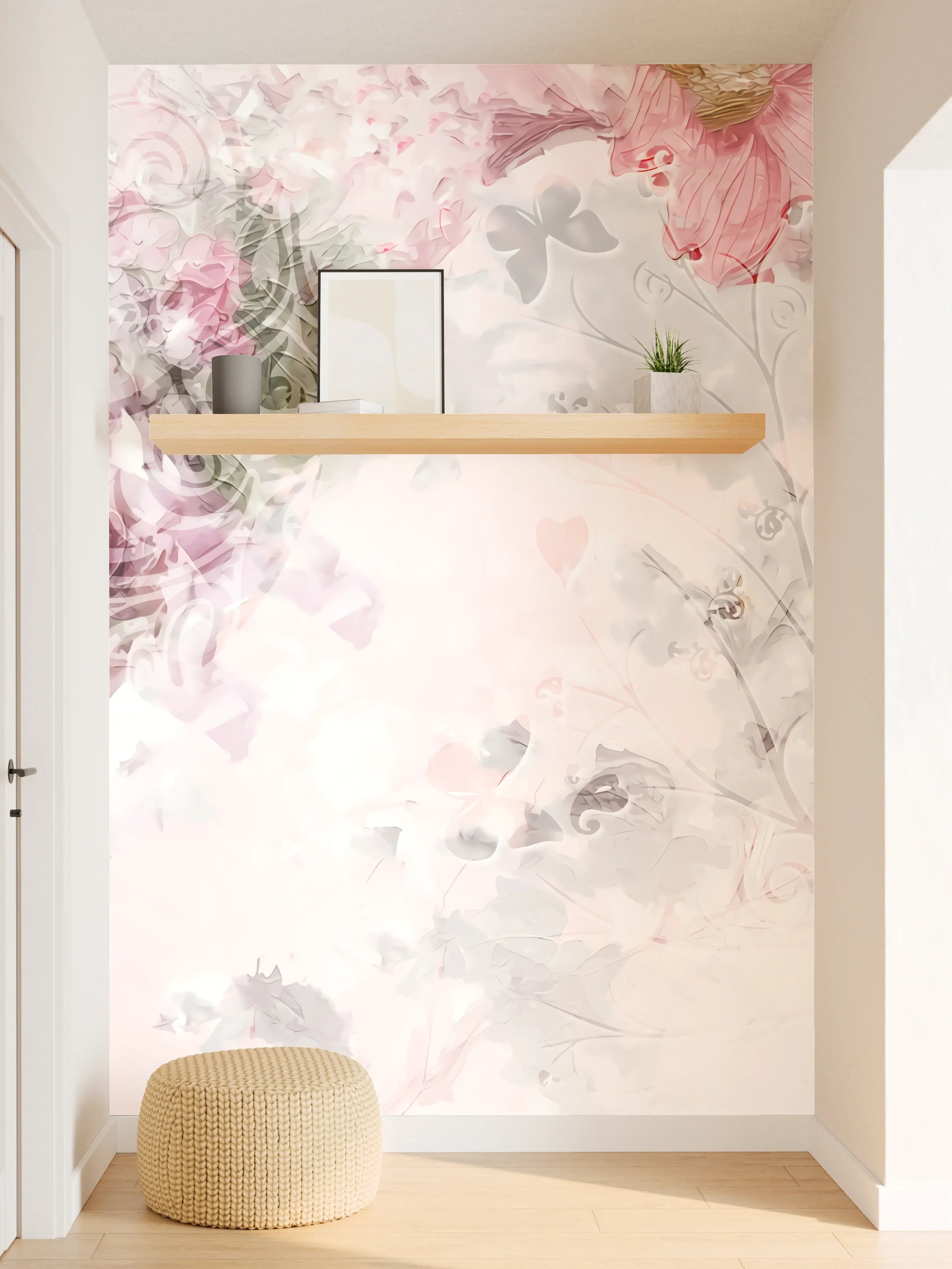 Wandverkleidung Flur - Heller Blütendruck mit zarten Farben