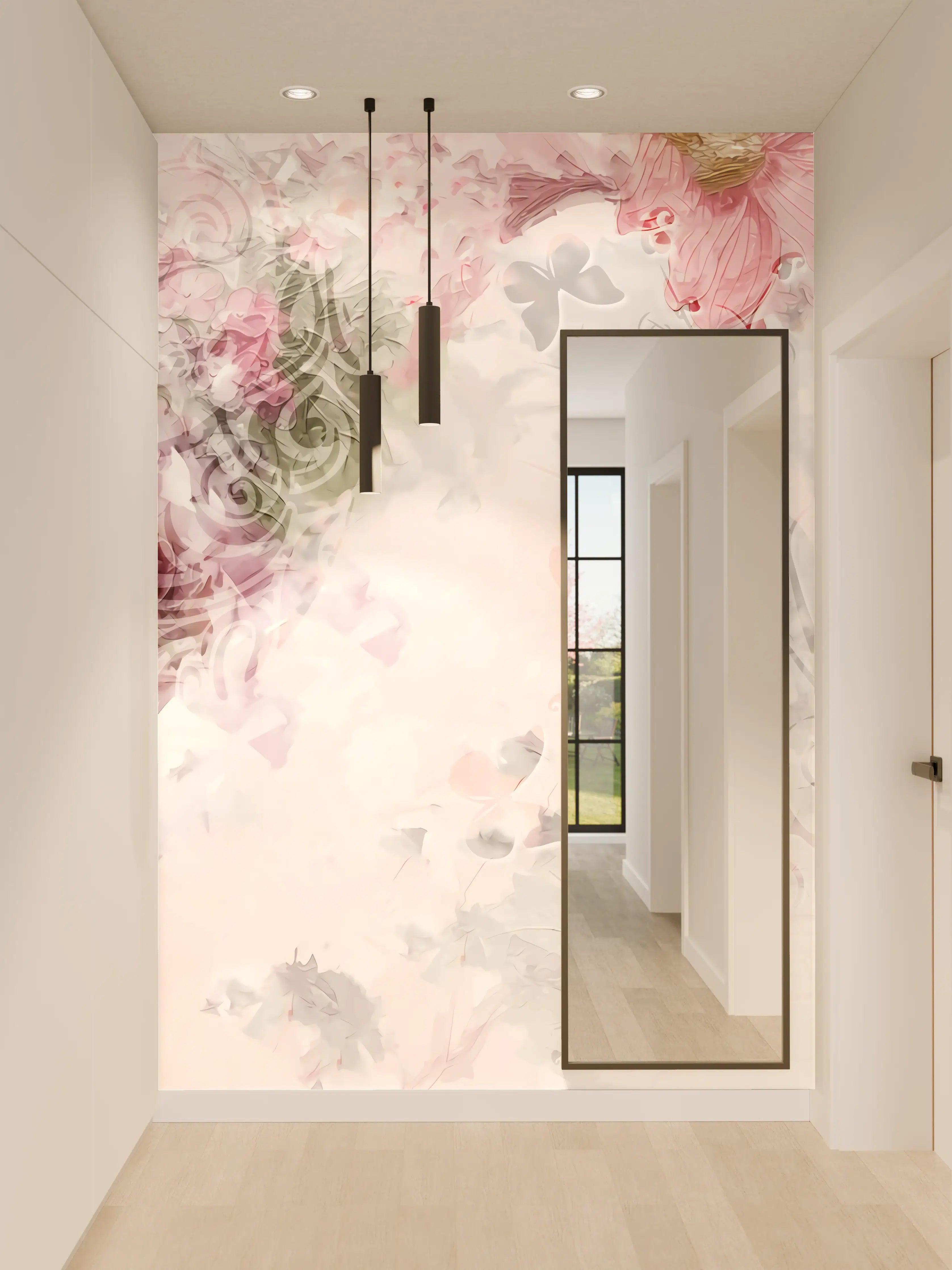 Wandverkleidung Flur - Heller Blütendruck mit zarten Farben