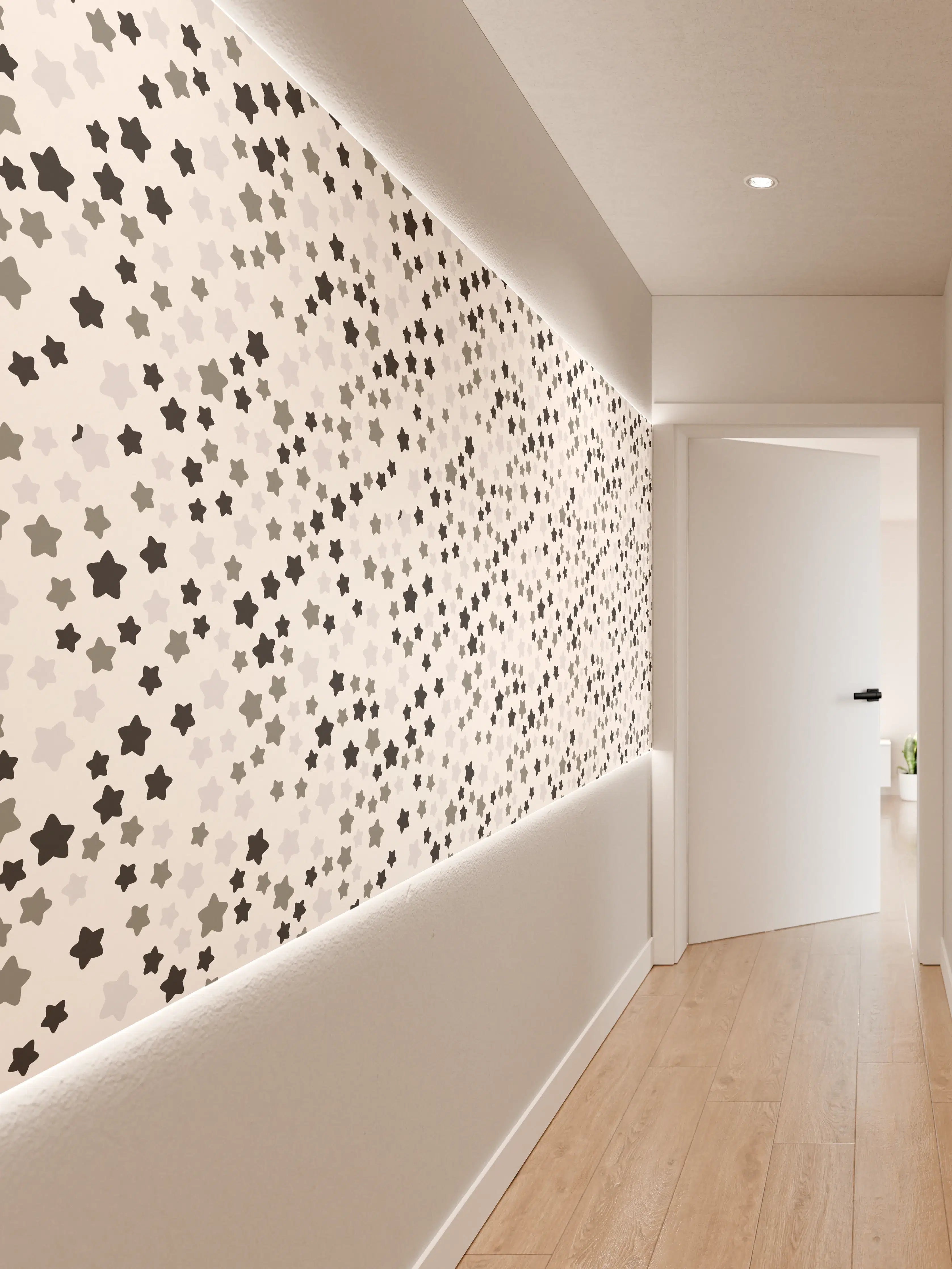 Wandverkleidung Flur - Heller Sternen-Hintergrund mit weißen und schwarzen Sternen