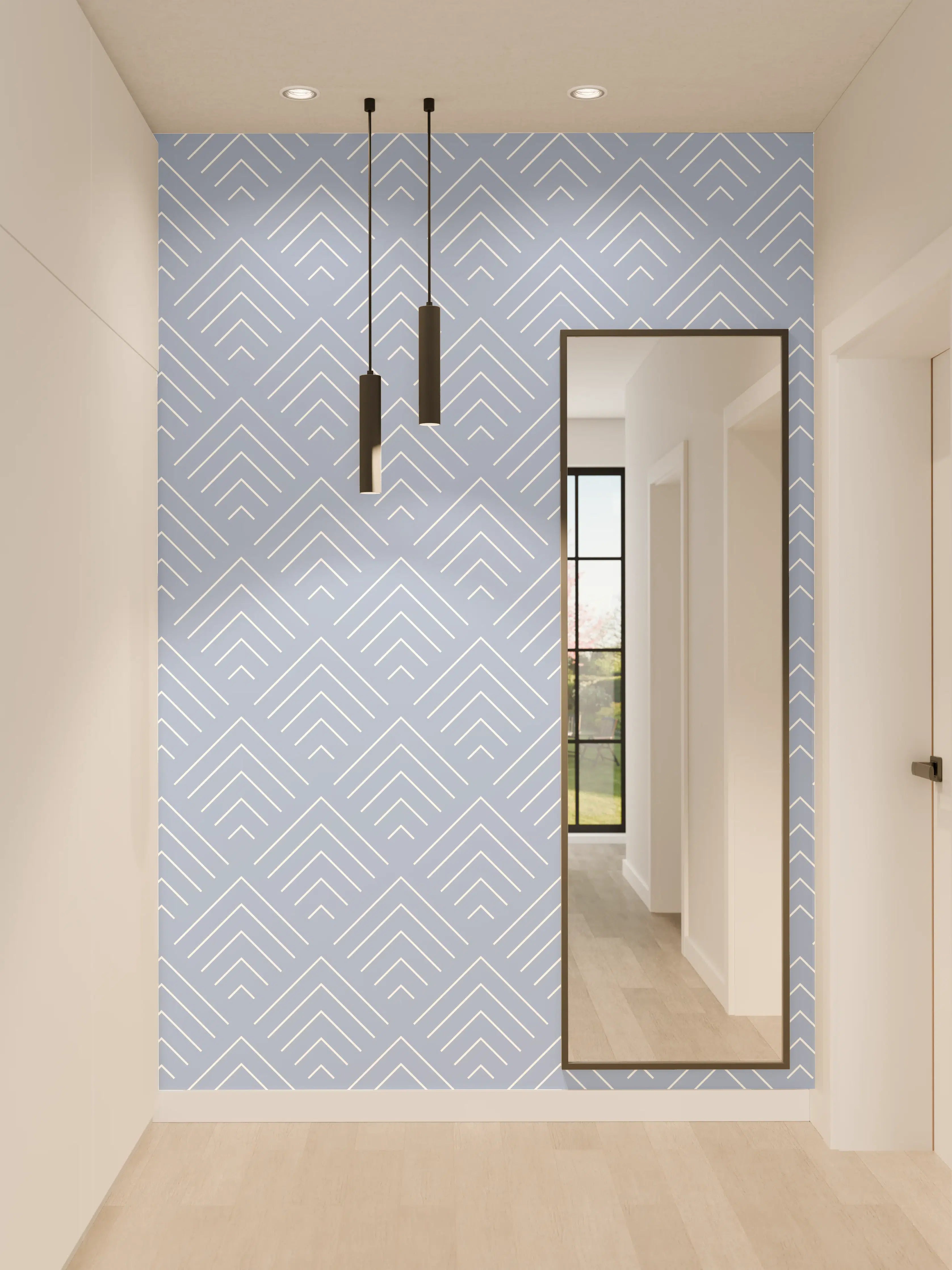 Wandverkleidung Flur - Heller blauer Hintergrund mit geometrischem Muster