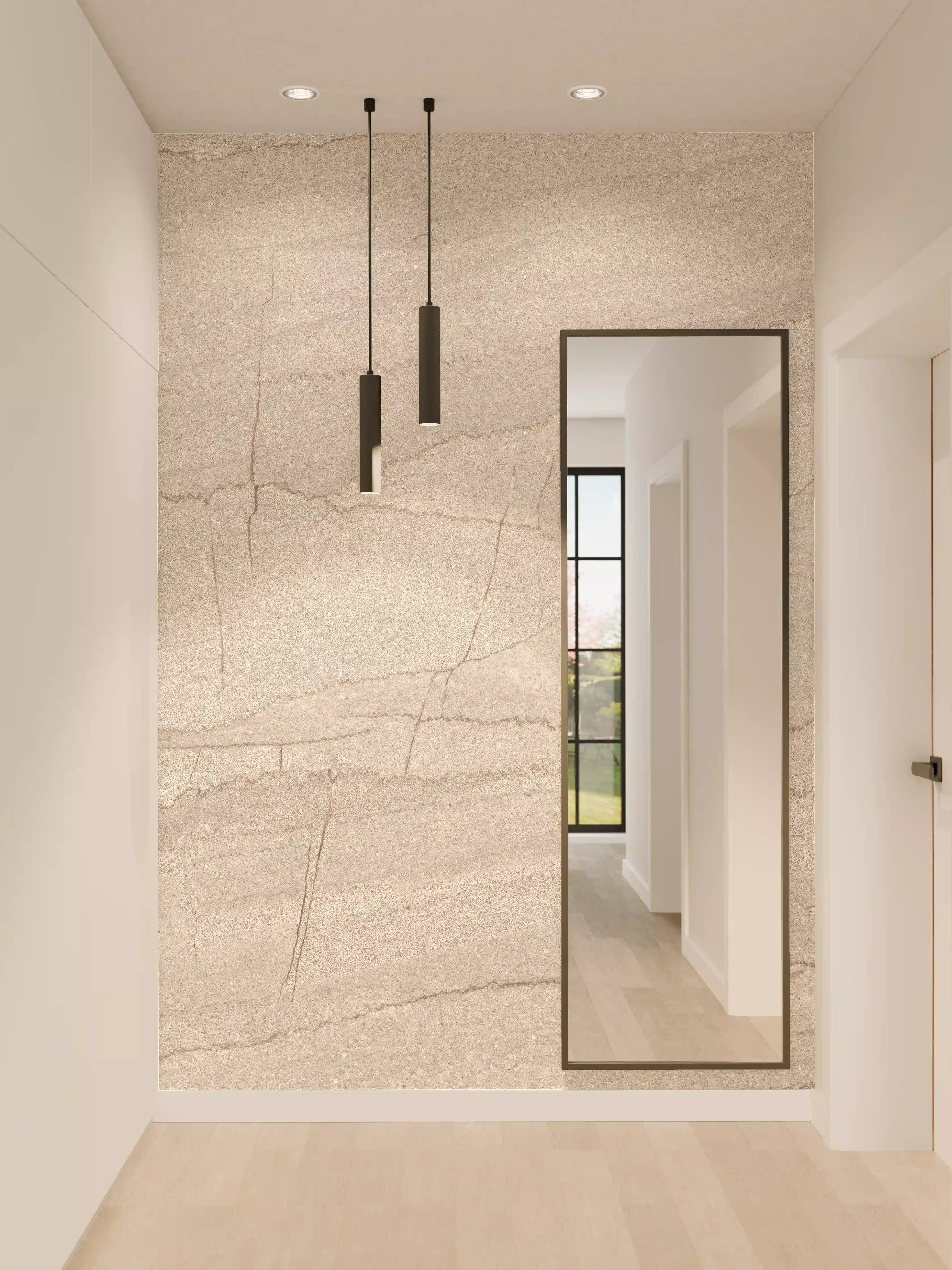 Wandverkleidung Flur - Helles Beigeton mit Naturmarmor-Optik