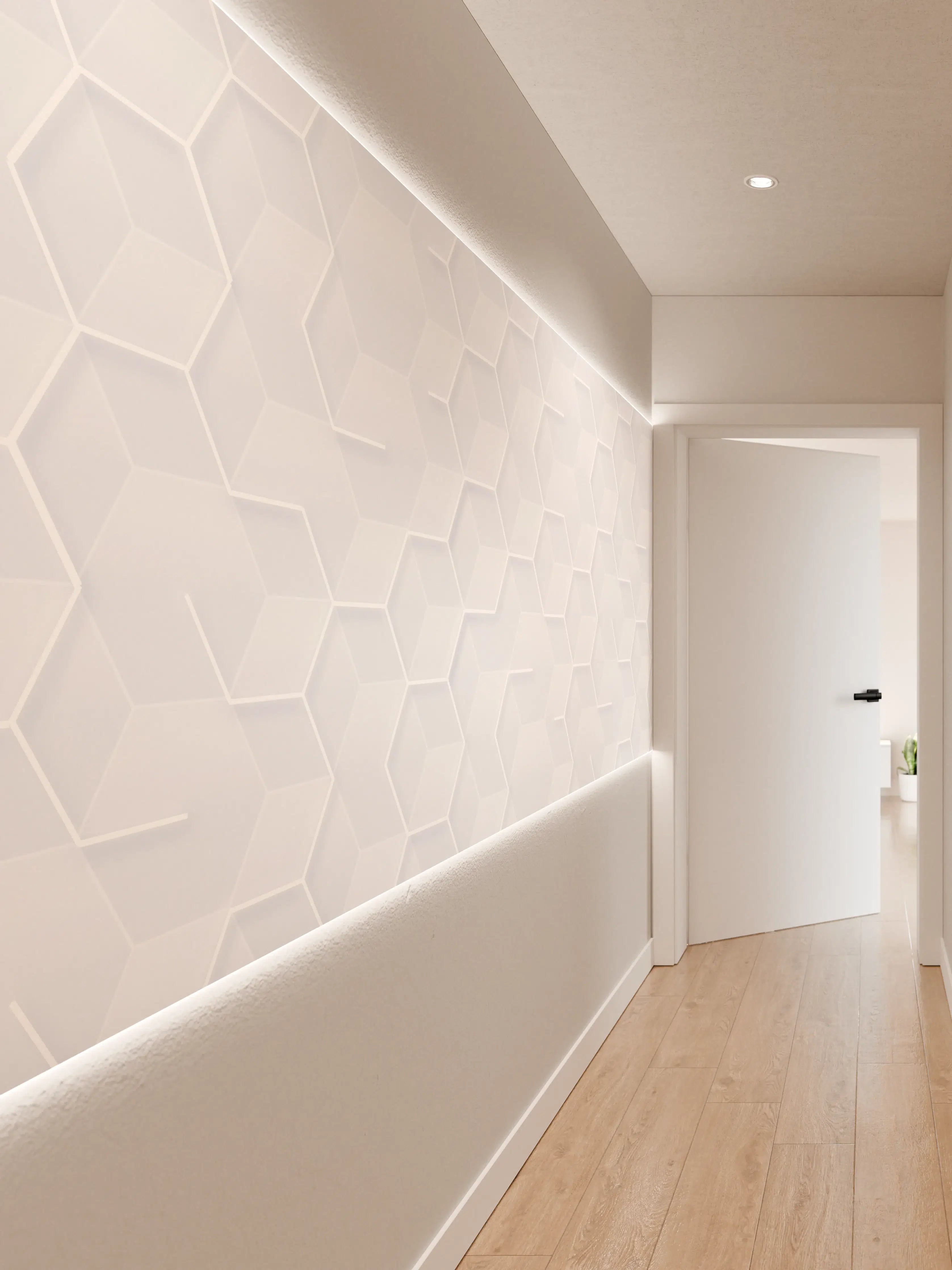 Wandverkleidung Flur - Helles Hexagon-Muster im Hintergrund