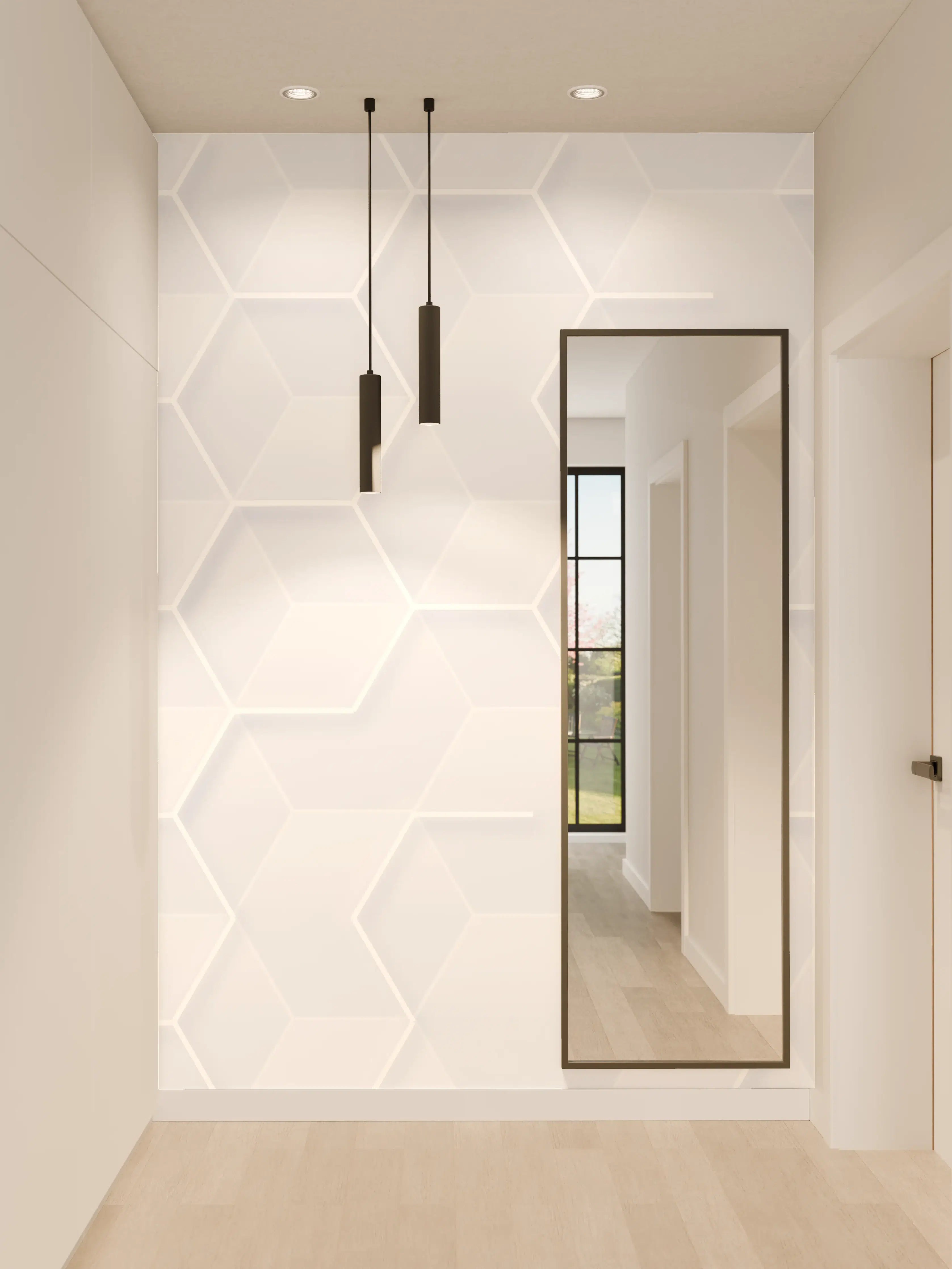 Wandverkleidung Flur - Helles Hexagon-Muster im Hintergrund