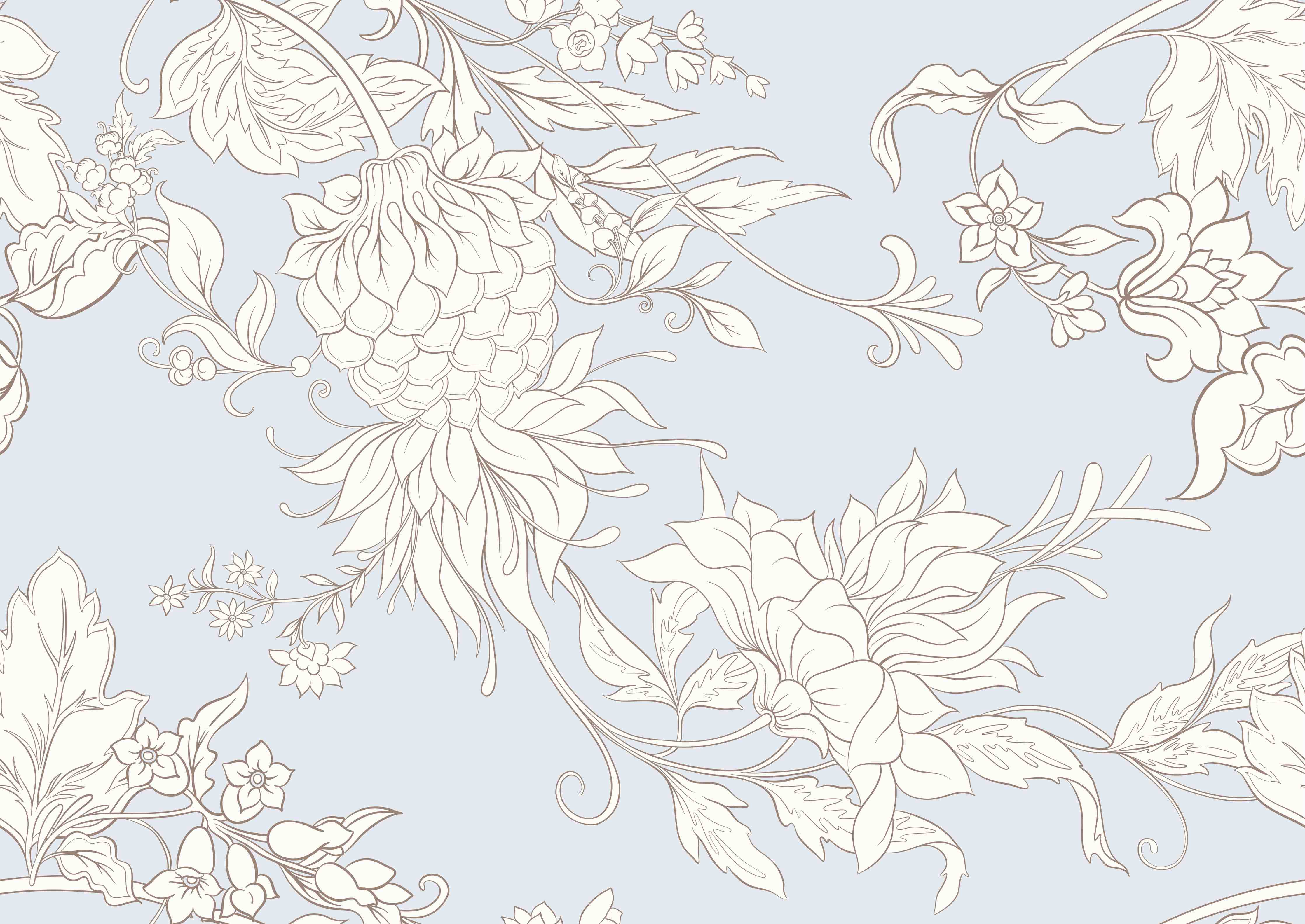 Wandverkleidung Flur-Helles Pflanzenmuster auf pastelligem Hintergrund