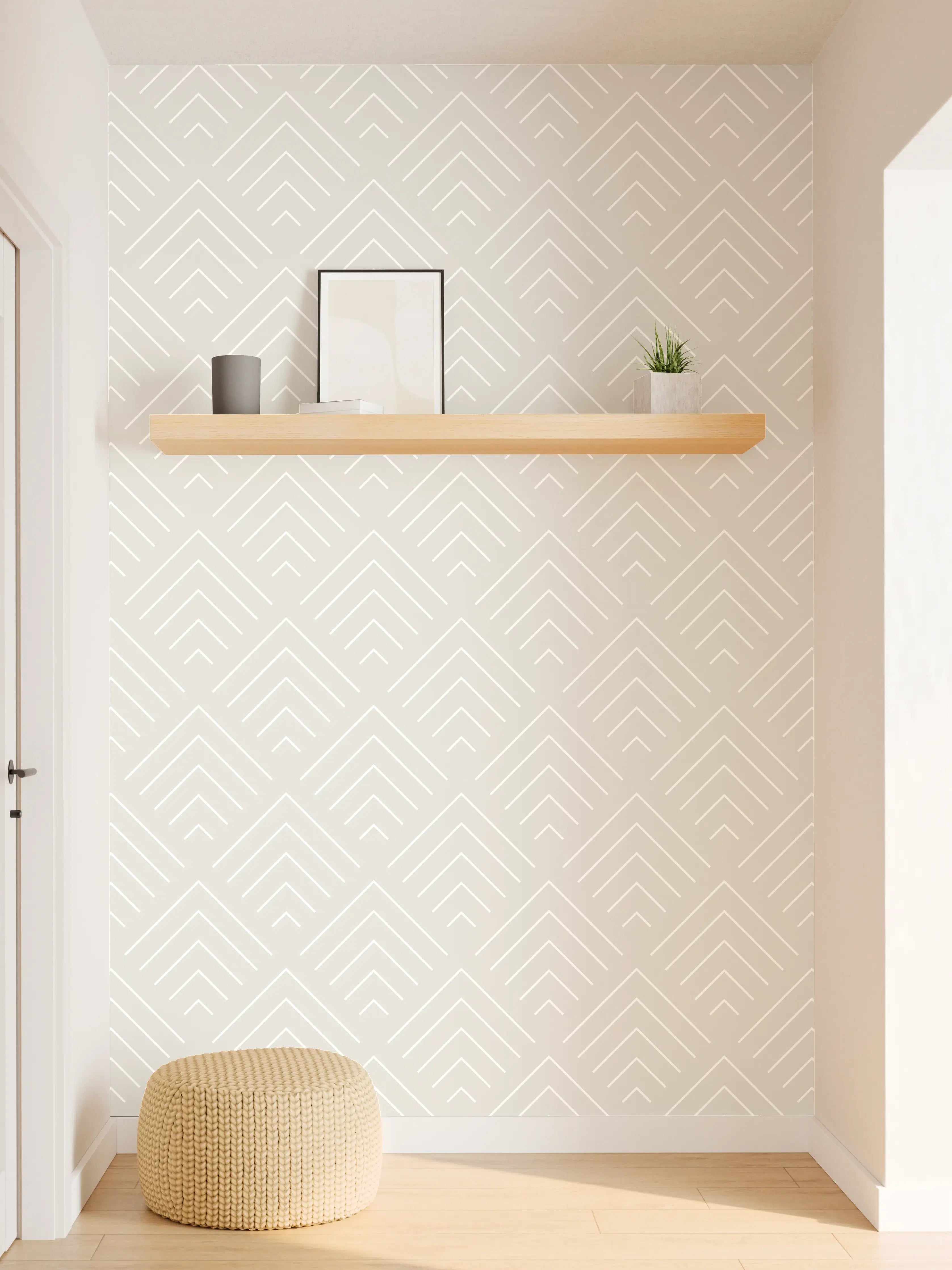 Wandverkleidung Flur - Helles geometrisches Muster in Beige und Weiß