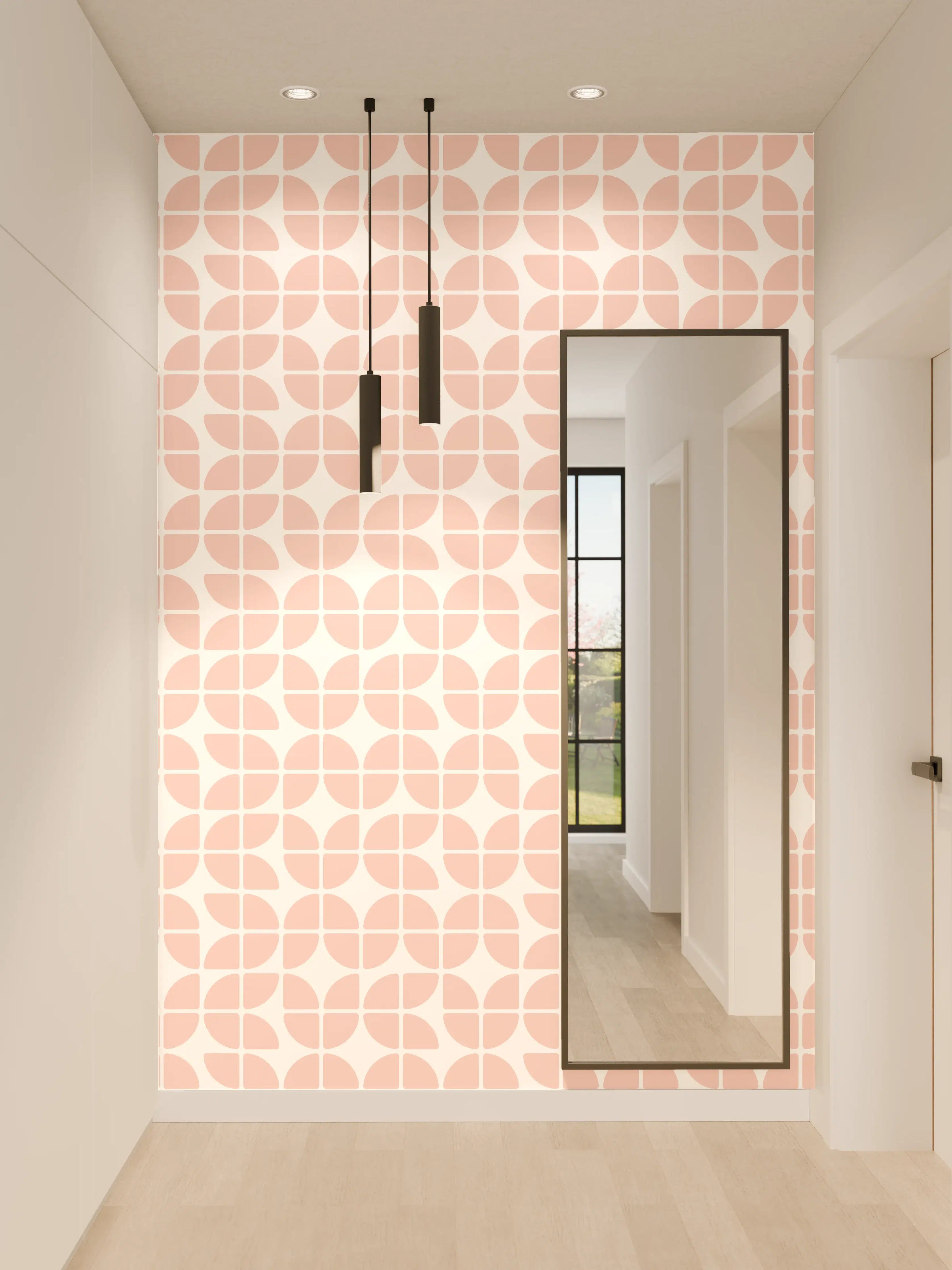 Wandverkleidung Flur - Helles geometrisches Muster in Pastellrosa