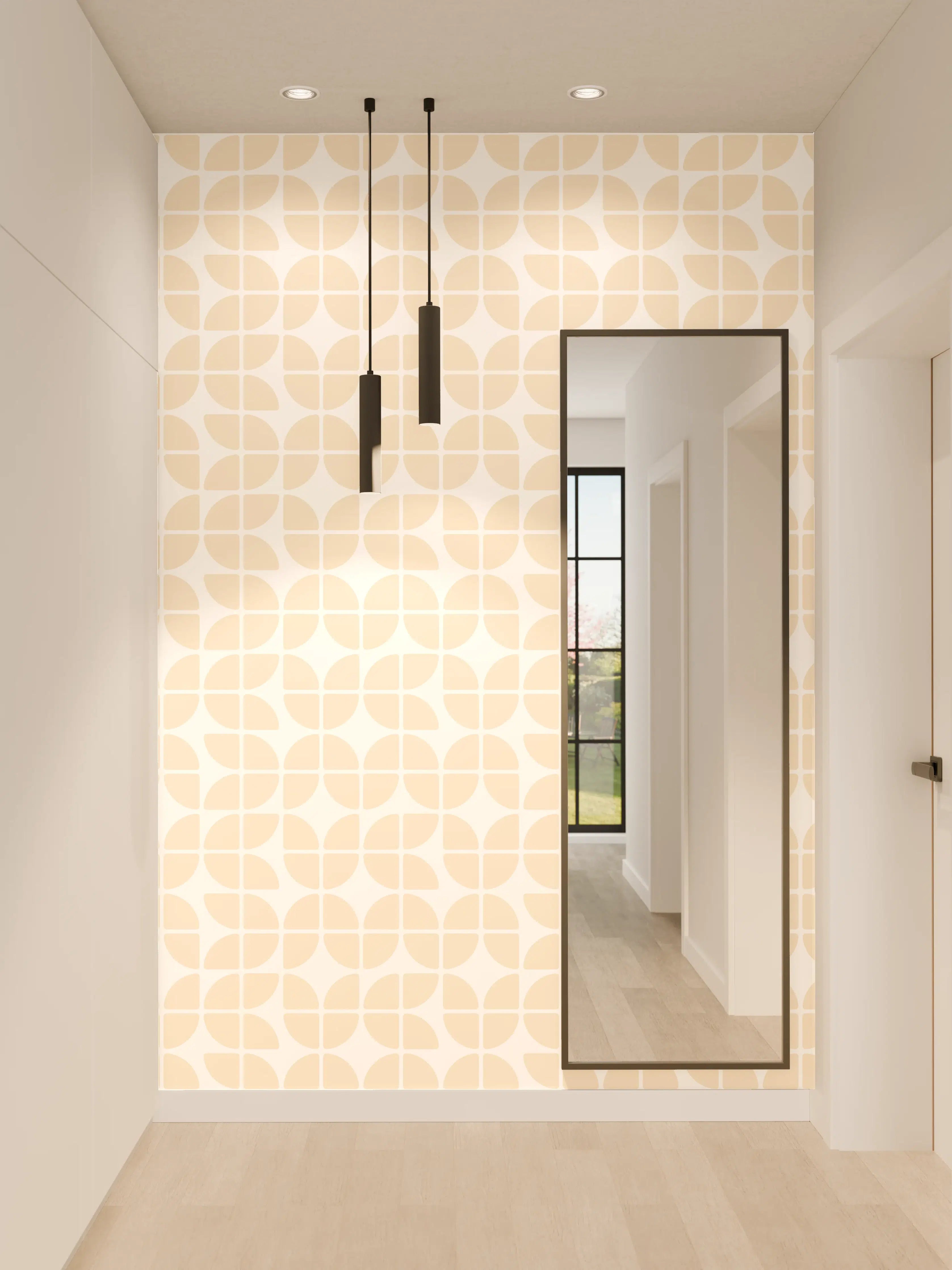 Wandverkleidung Flur - Helles, geometrisches Muster im Beige-Ton