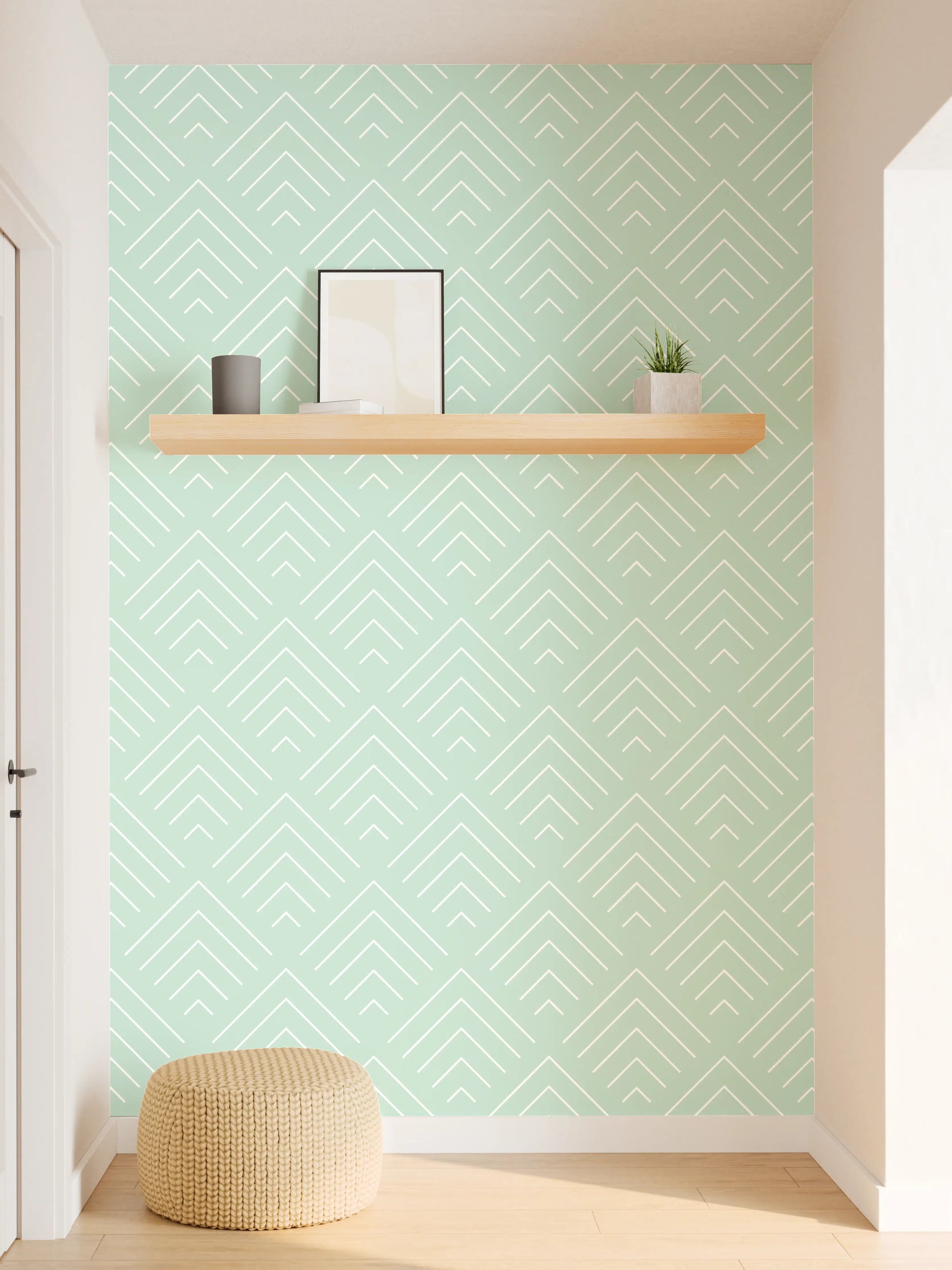 Wandverkleidung Flur - Helles, geometrisches Muster in Mintgrün
