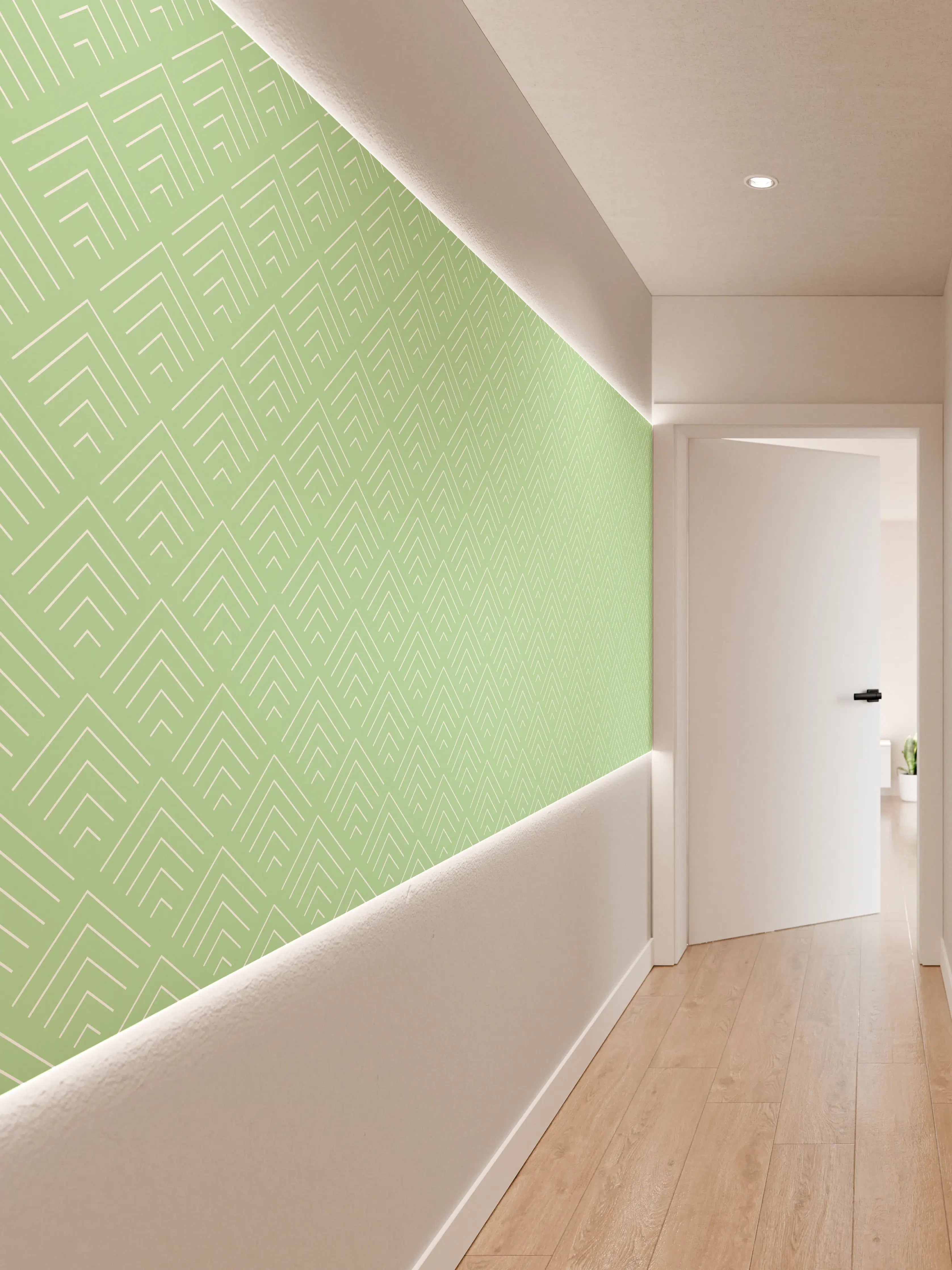 Wandverkleidung Flur - Helles, geometrisches Muster in Pastellgrün