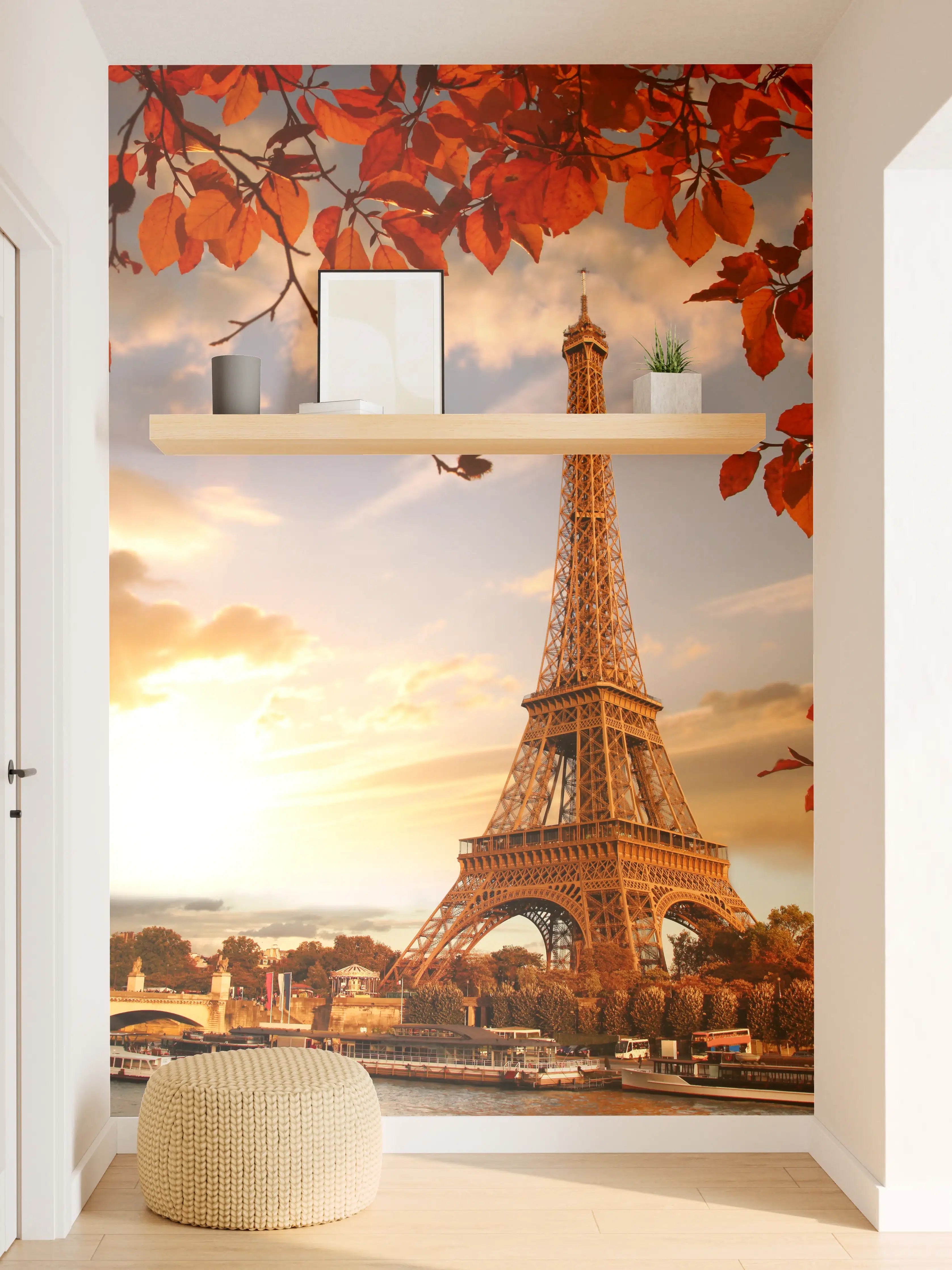 Wandverkleidung Flur - Herbstliche Aussicht auf den Eiffelturm bei Sonnenuntergang