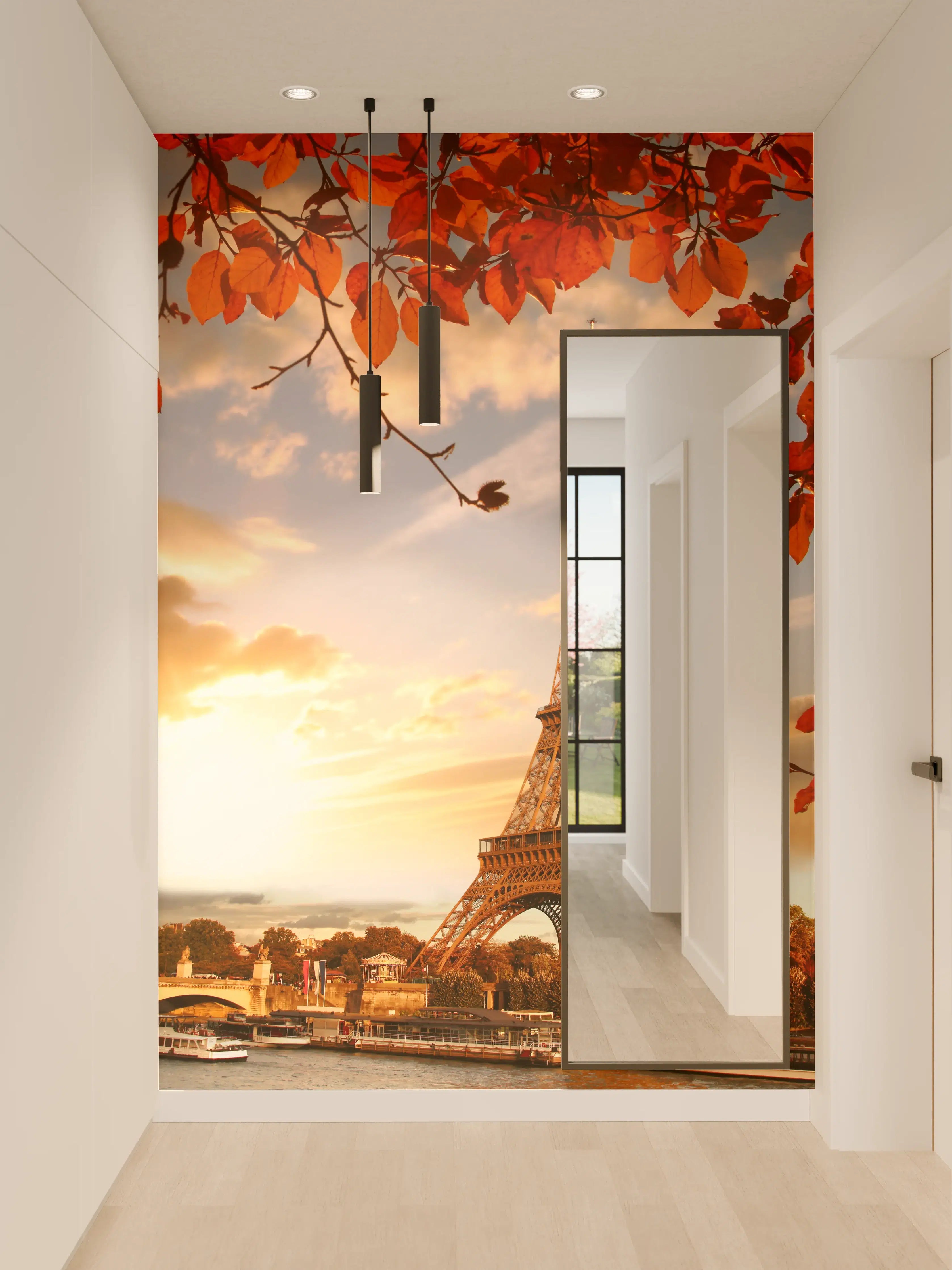 Wandverkleidung Flur - Herbstliche Aussicht auf den Eiffelturm bei Sonnenuntergang
