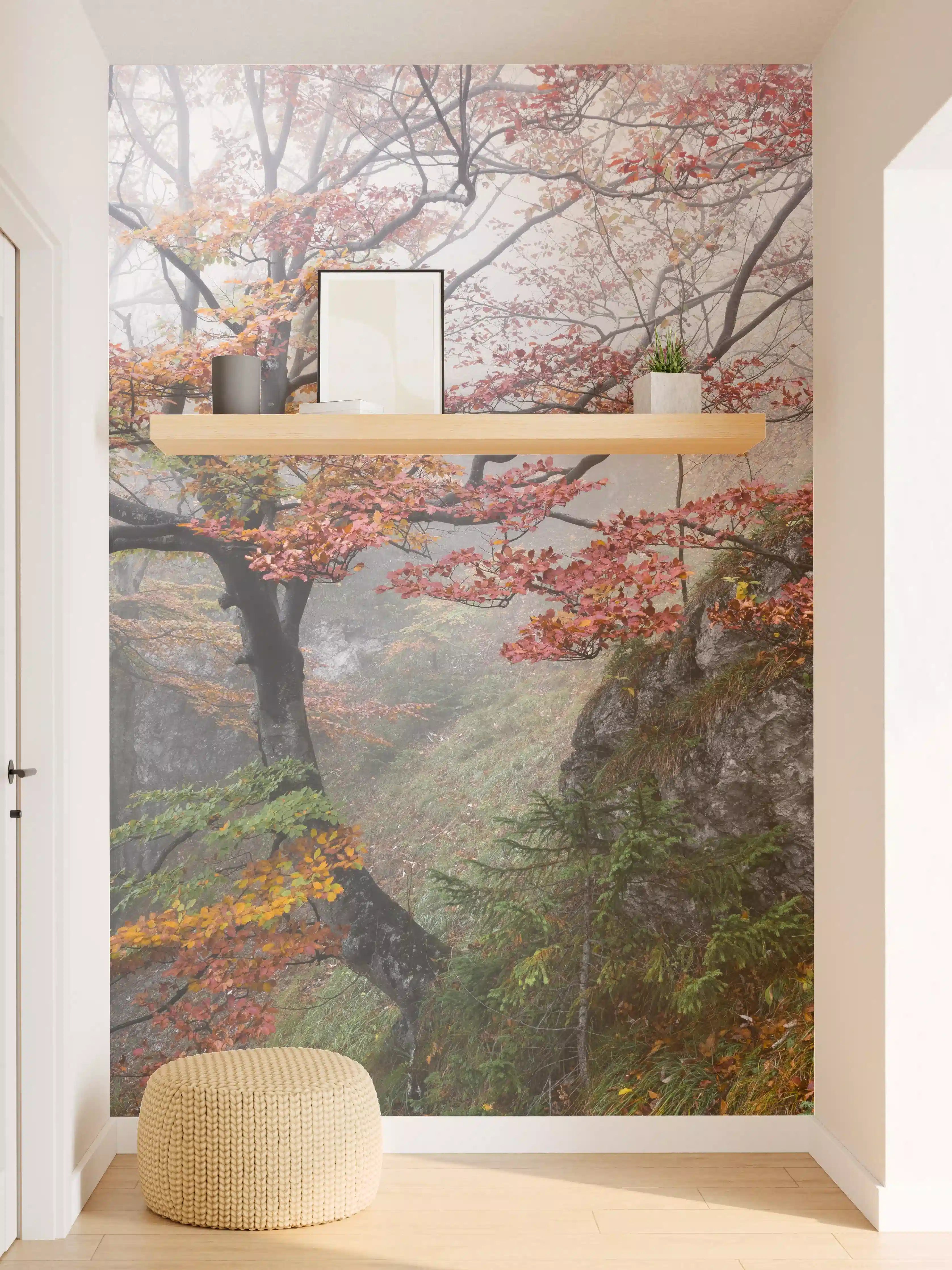 Wandverkleidung Flur - Herbstliche Baumlandschaft im Nebel