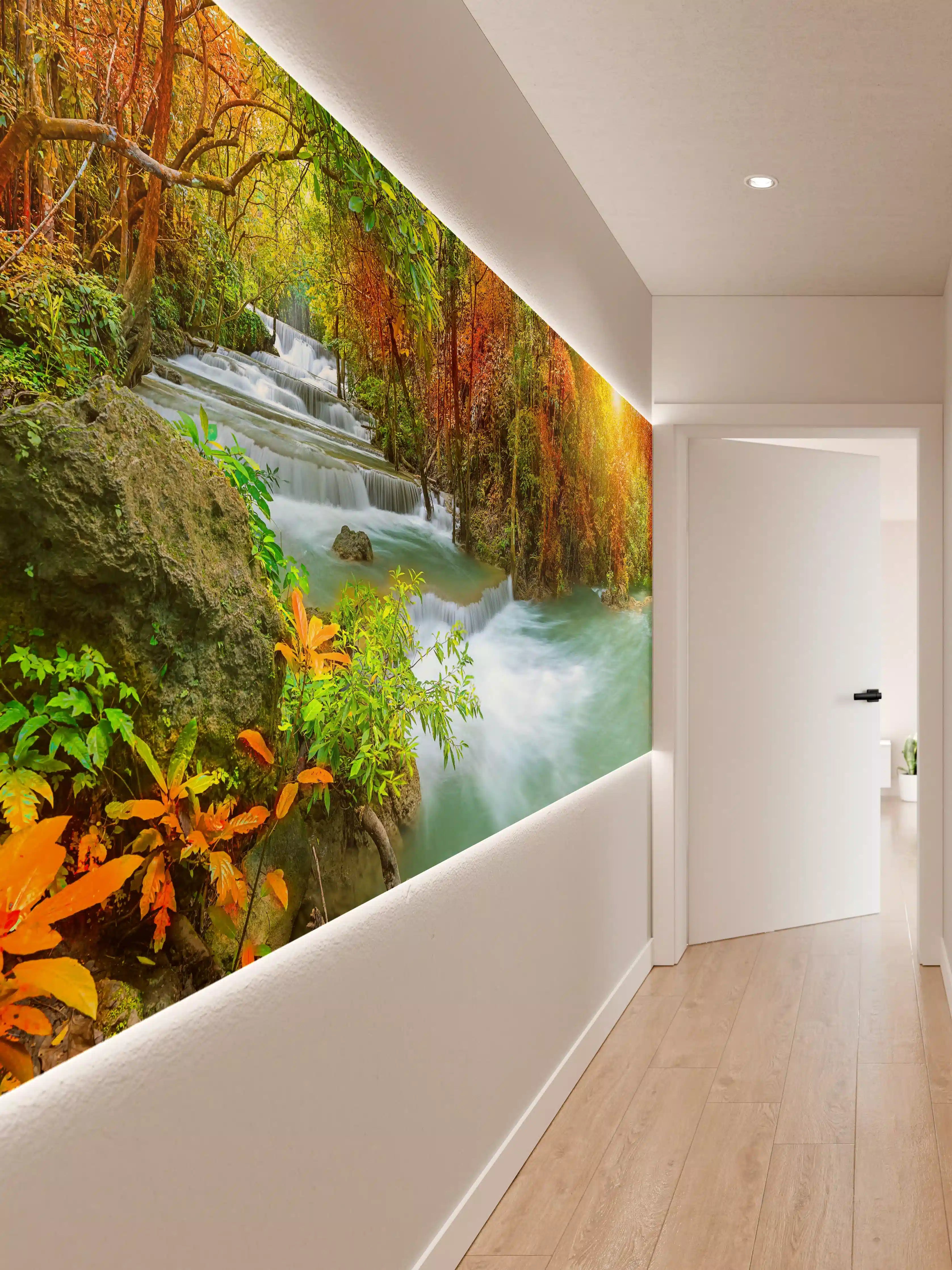 Wandverkleidung Flur - Herbstlicher Türkis-Wasserfall