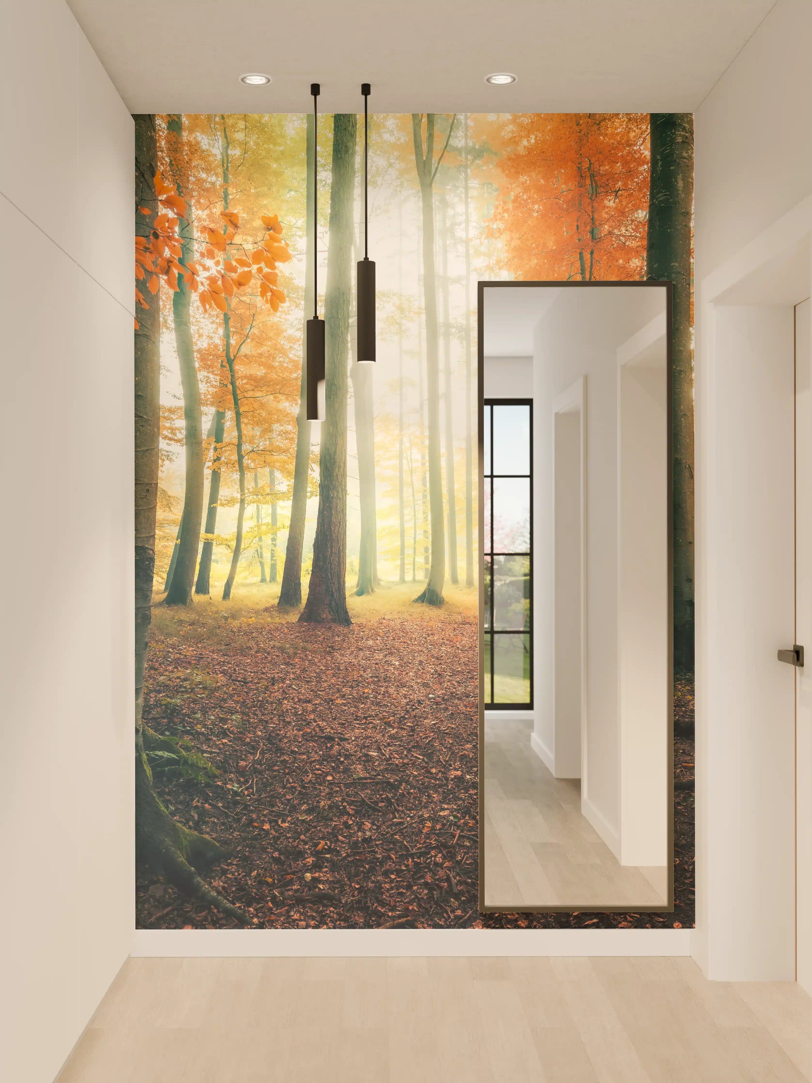 Wandverkleidung Flur - Herbstlicher Waldspaziergang im Sonnenlicht