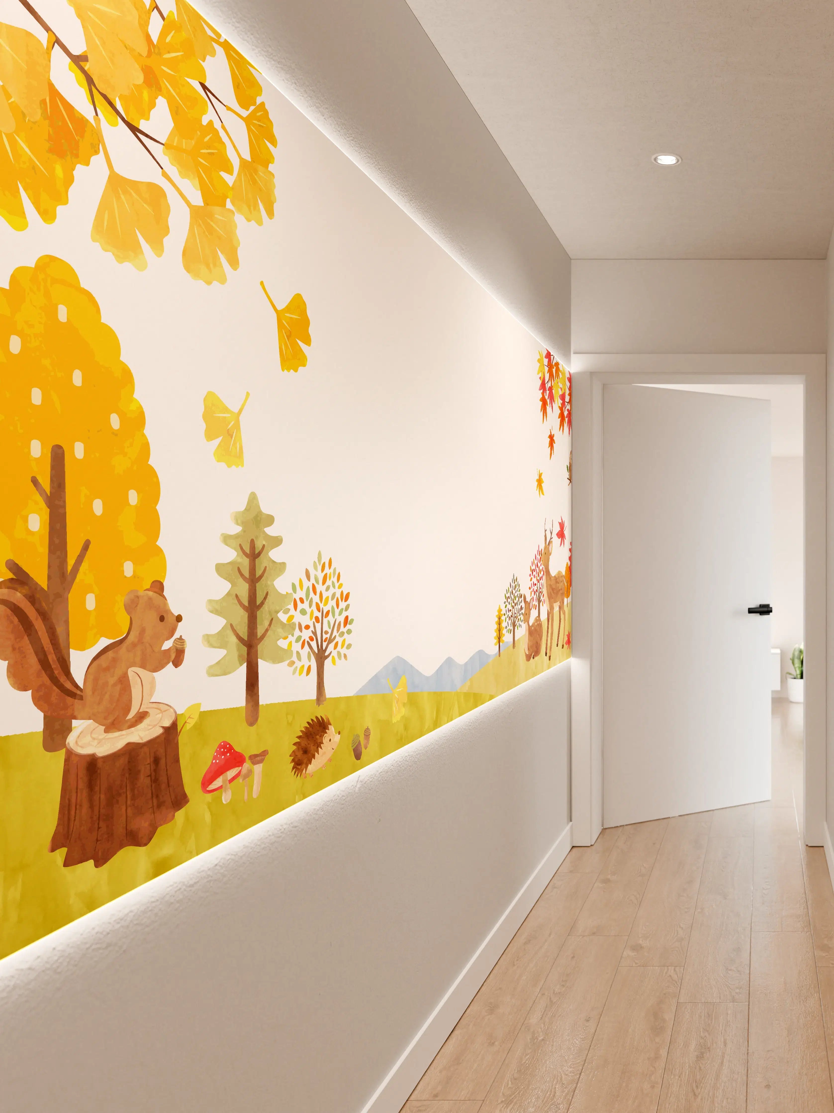 Wandverkleidung Flur - Herbstwald Illustration
