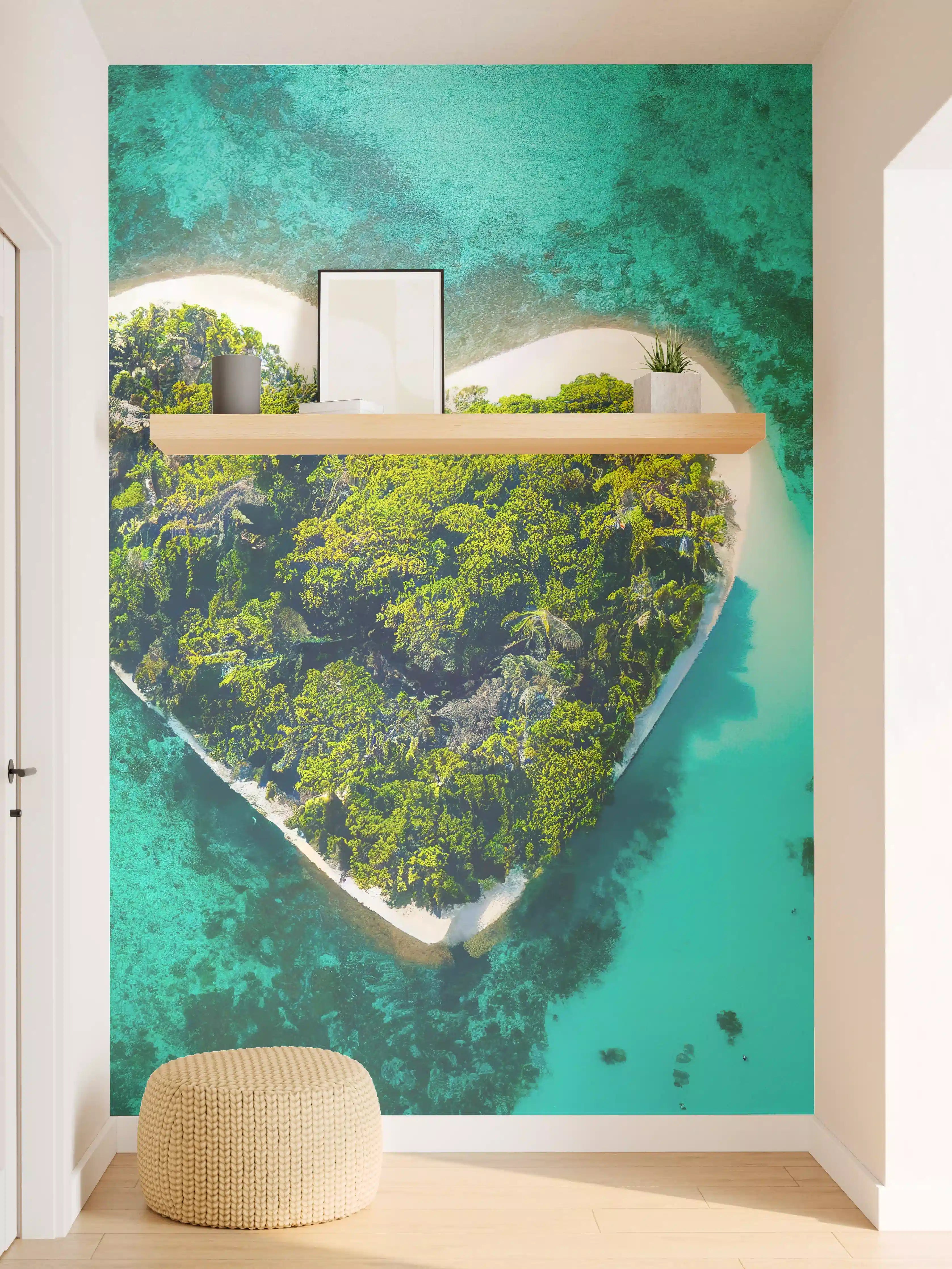 Wandverkleidung Flur - Herzförmiges Inselparadies im türkisblauen Wasser