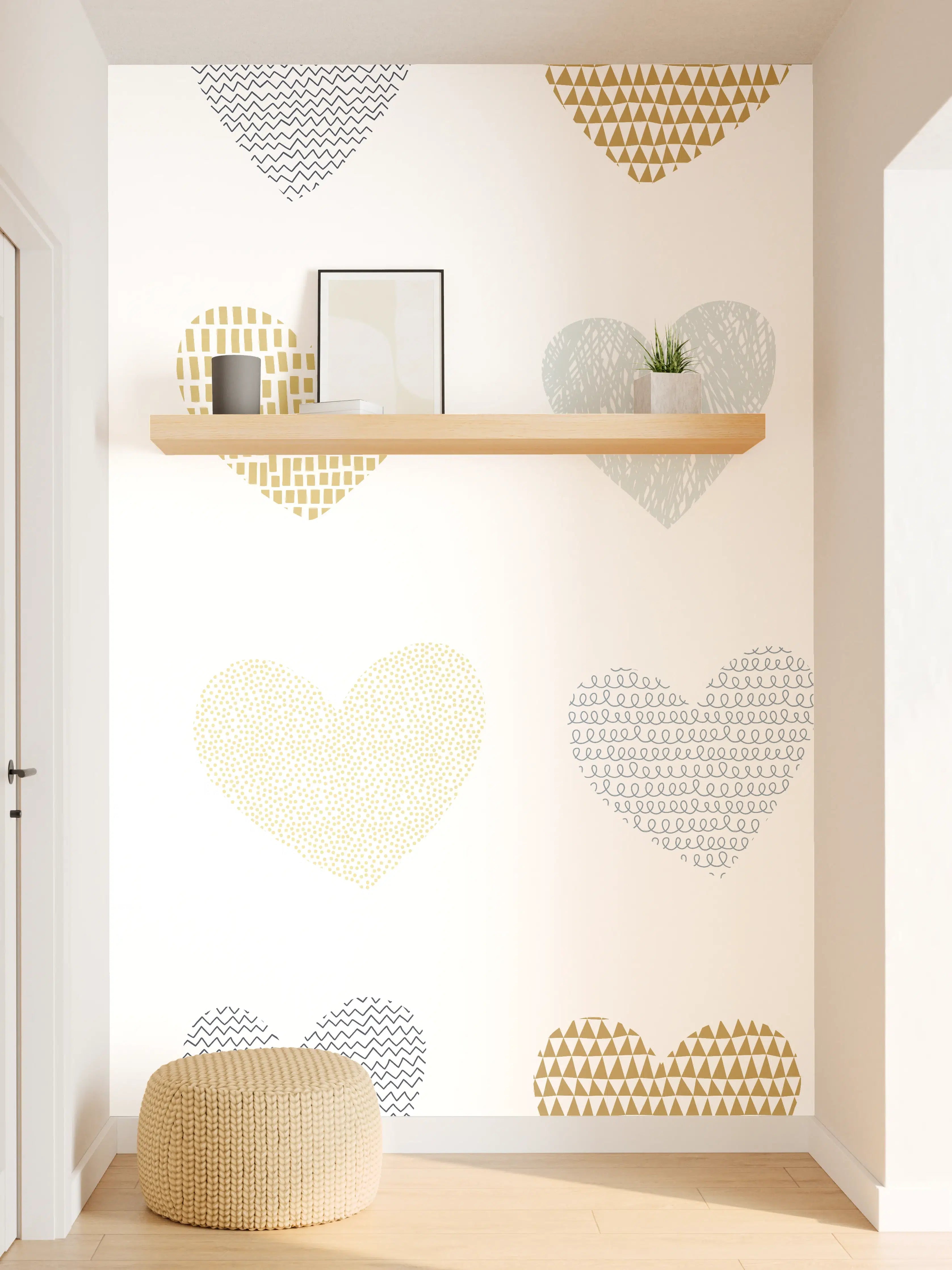 Wandverkleidung Flur - Herzige Herzmotive in Gold und Blau
