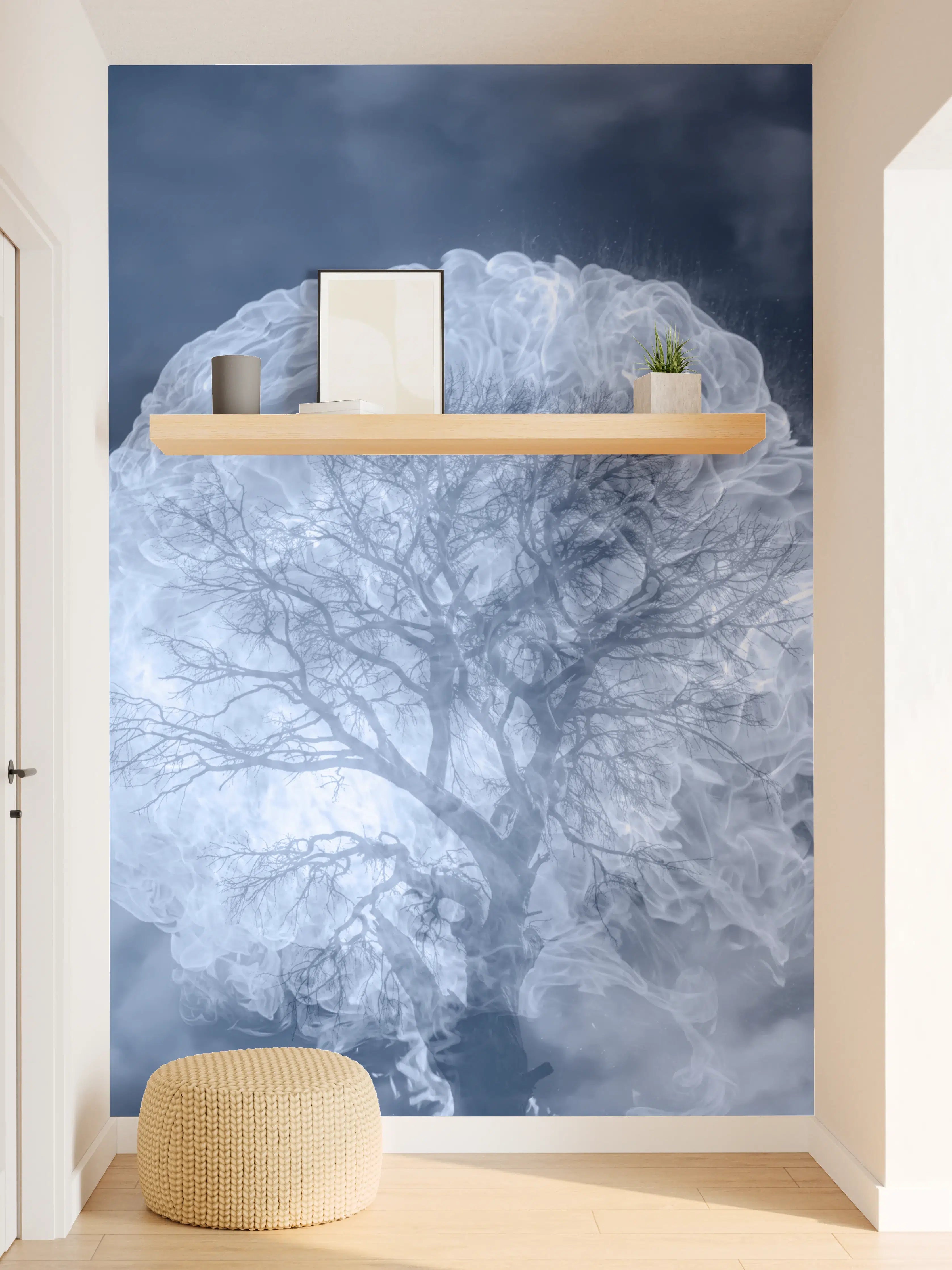 Wandverkleidung Flur - Himmel mit Baum im Nebel