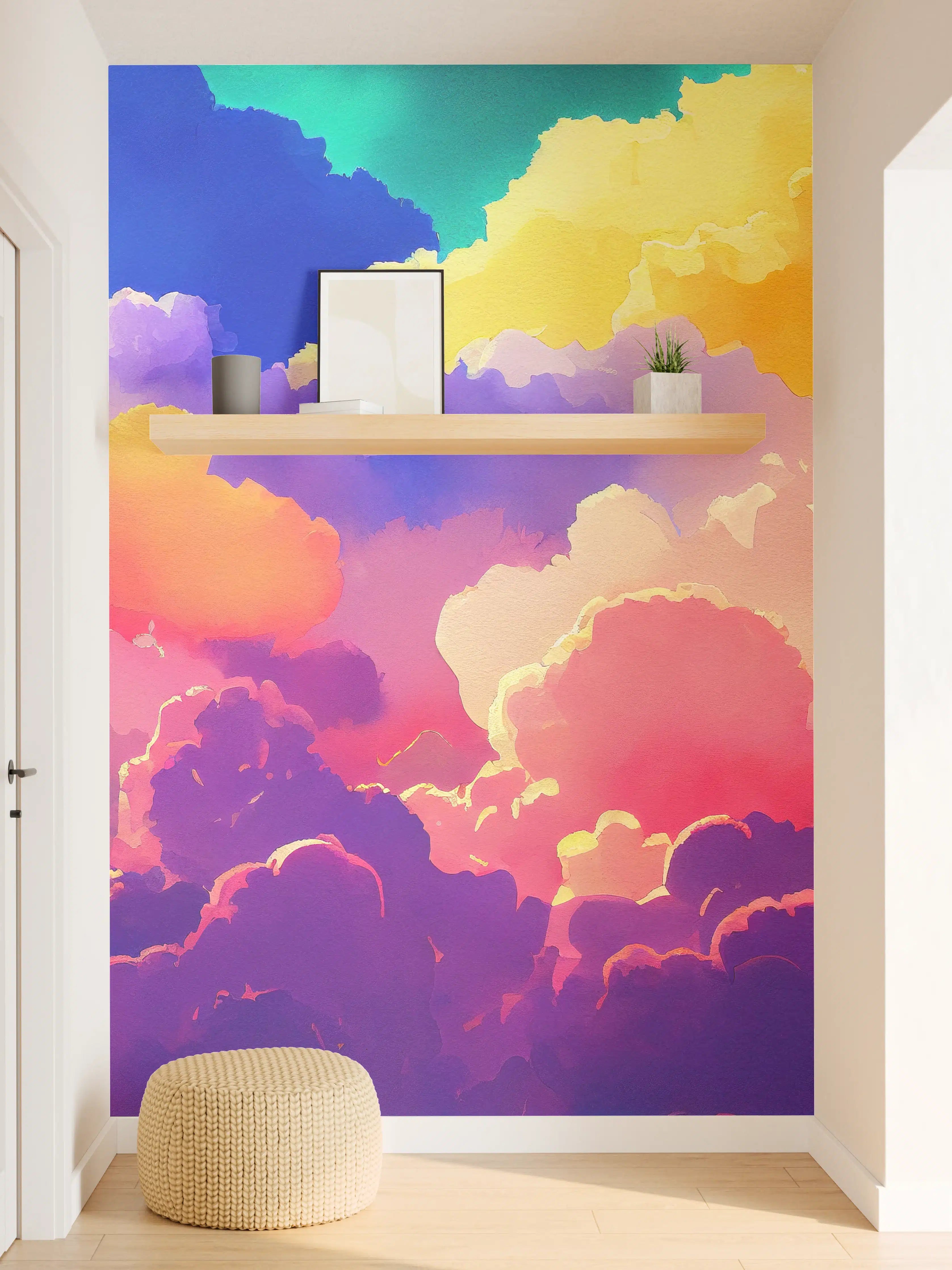 Wandverkleidung Flur - Himmel mit Wolken. Aquarell Illustration von farbigen Wolken.