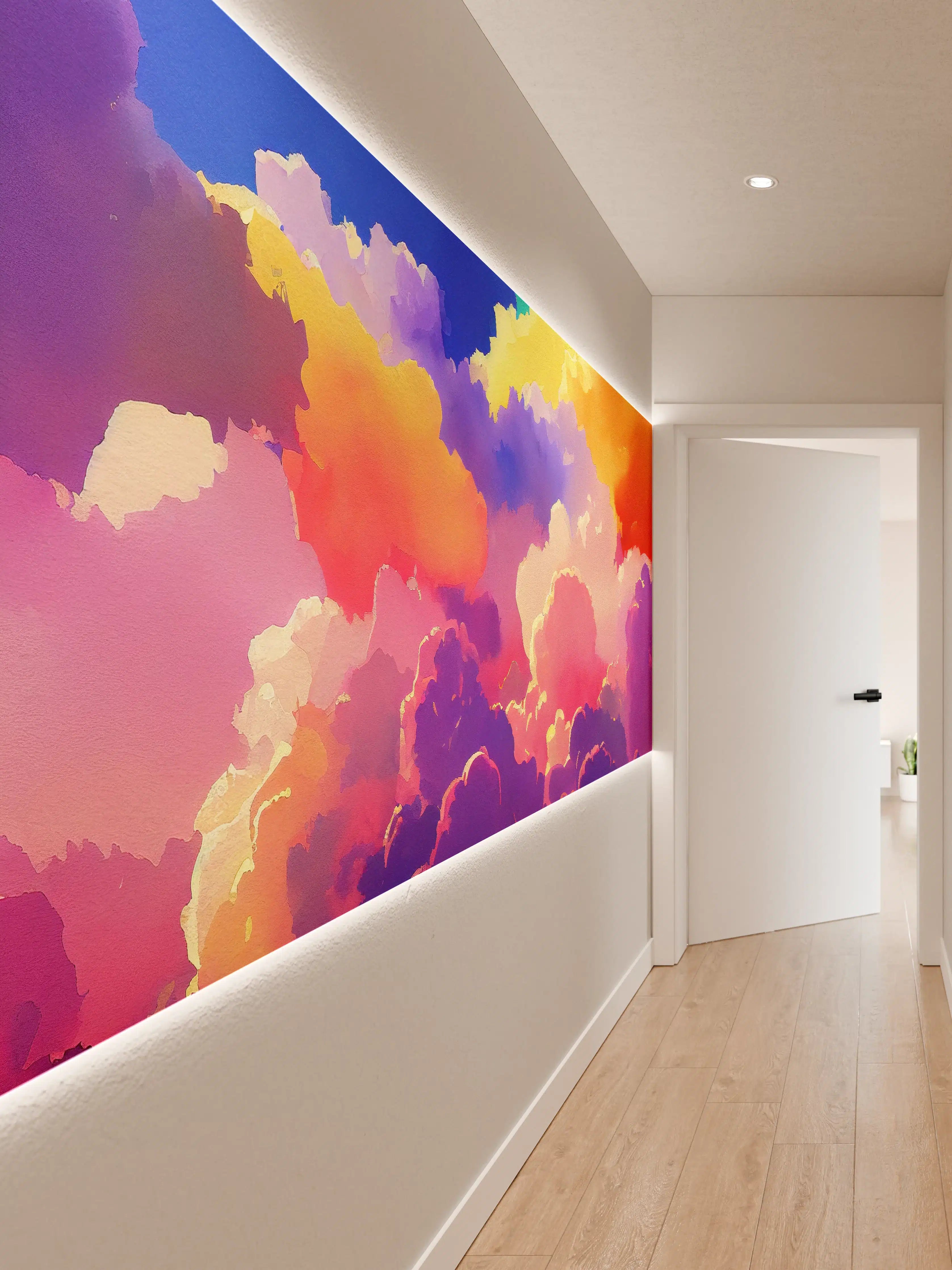 Wandverkleidung Flur - Himmel mit Wolken. Aquarell Illustration von farbigen Wolken.