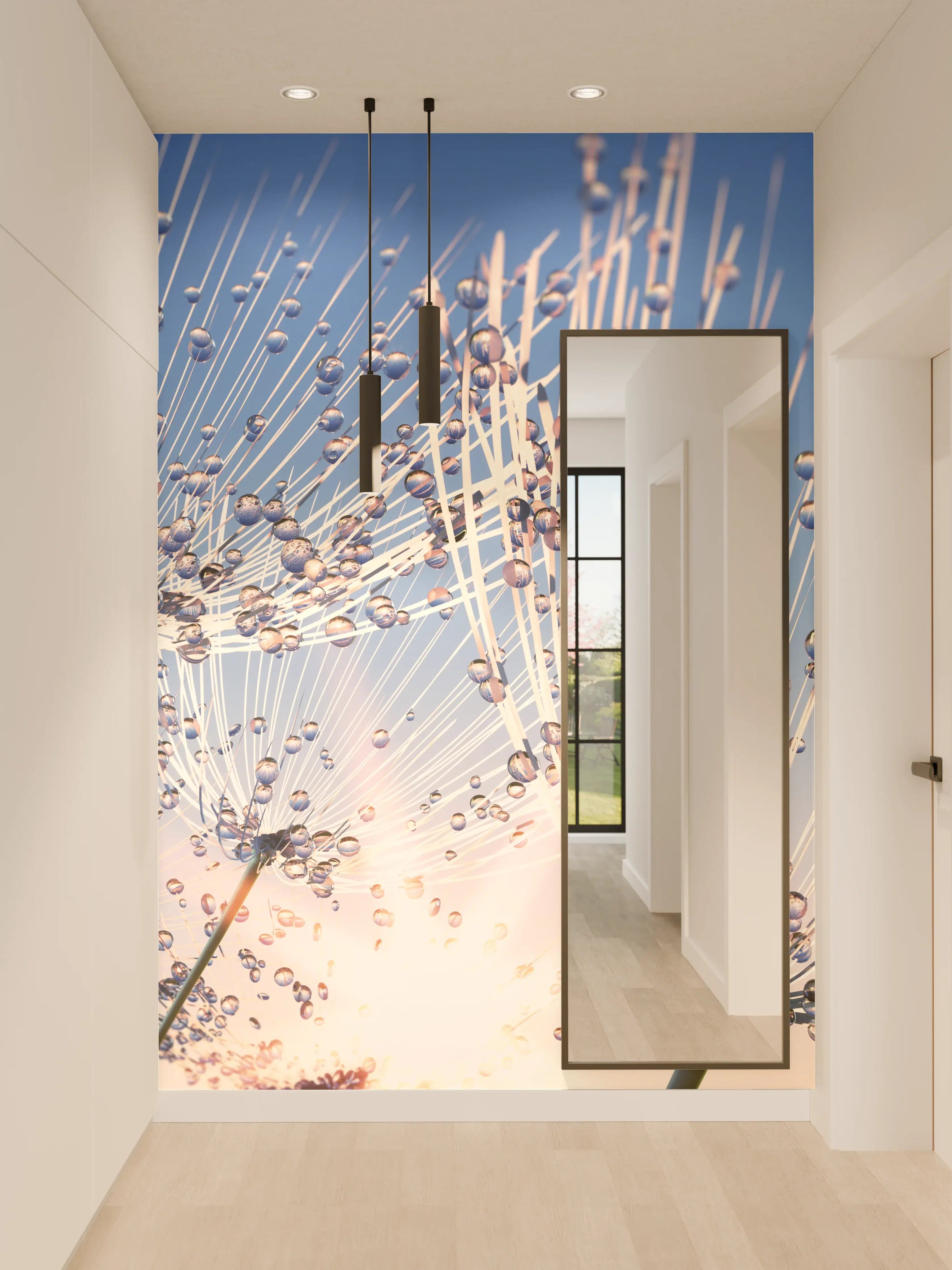 Wandverkleidung Flur - Himmel voller Pusteblumen bei Sonnenaufgang