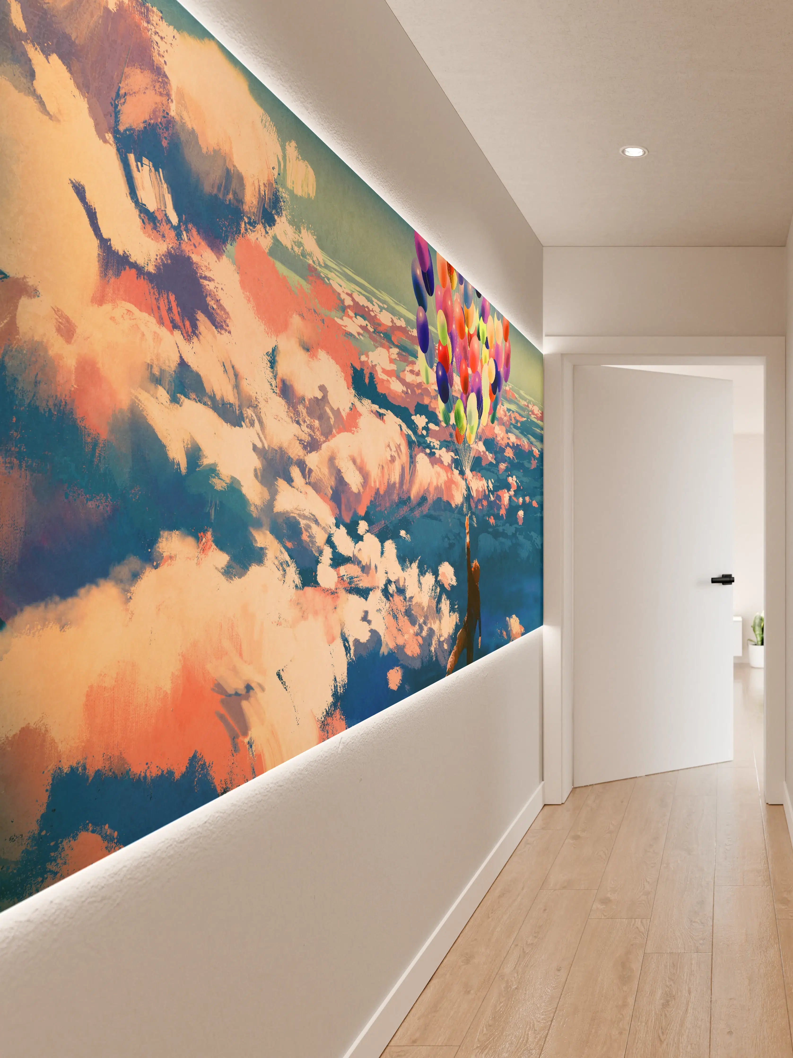 Wandverkleidung Flur - Himmel voller bunter Ballons