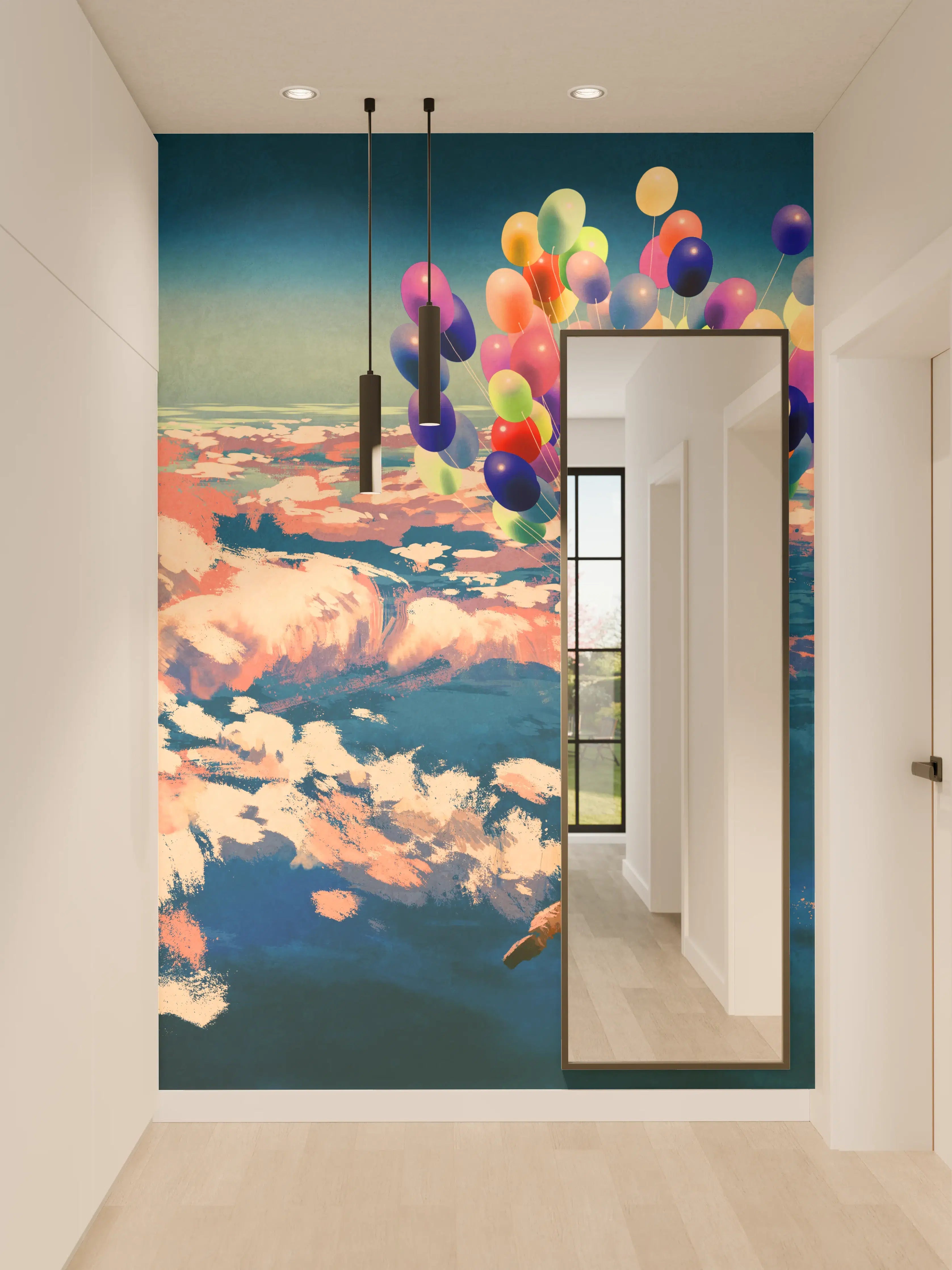 Wandverkleidung Flur - Himmel voller bunter Ballons