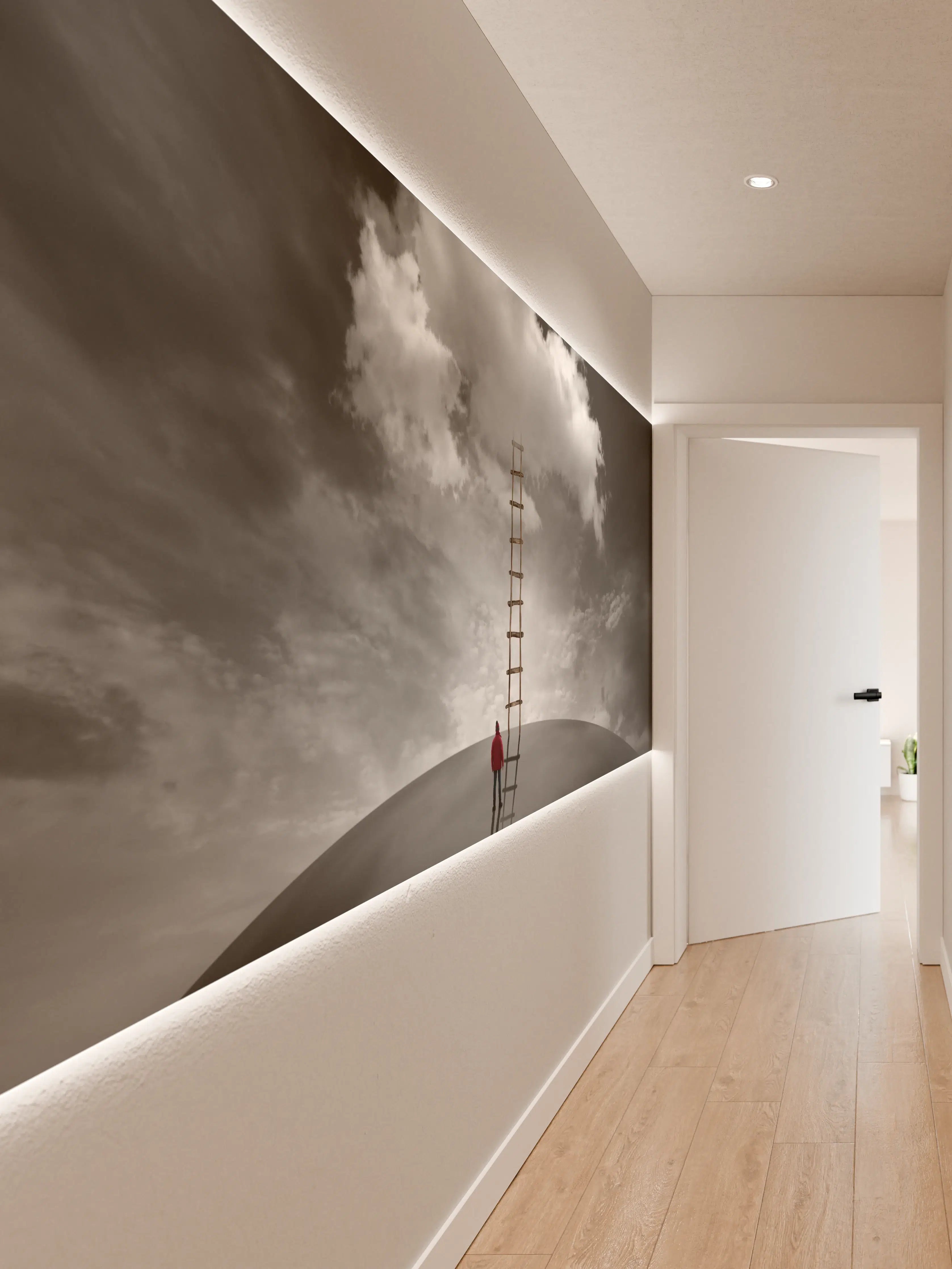 Wandverkleidung Flur - Himmelsabenteuer mit Leiter in Wolken