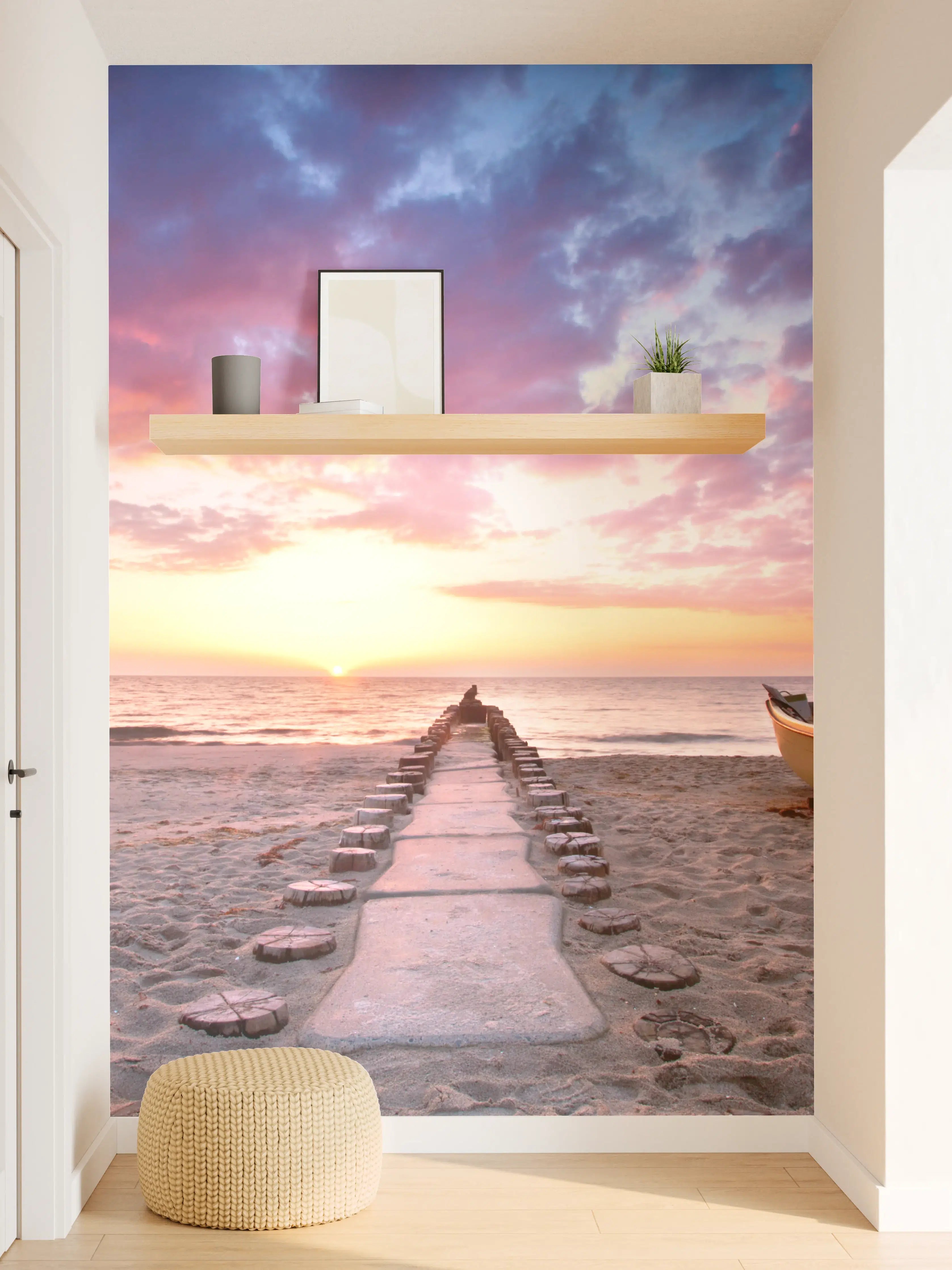 Wandverkleidung Flur - Himmelsspiegelung am Strand bei Sonnenuntergang