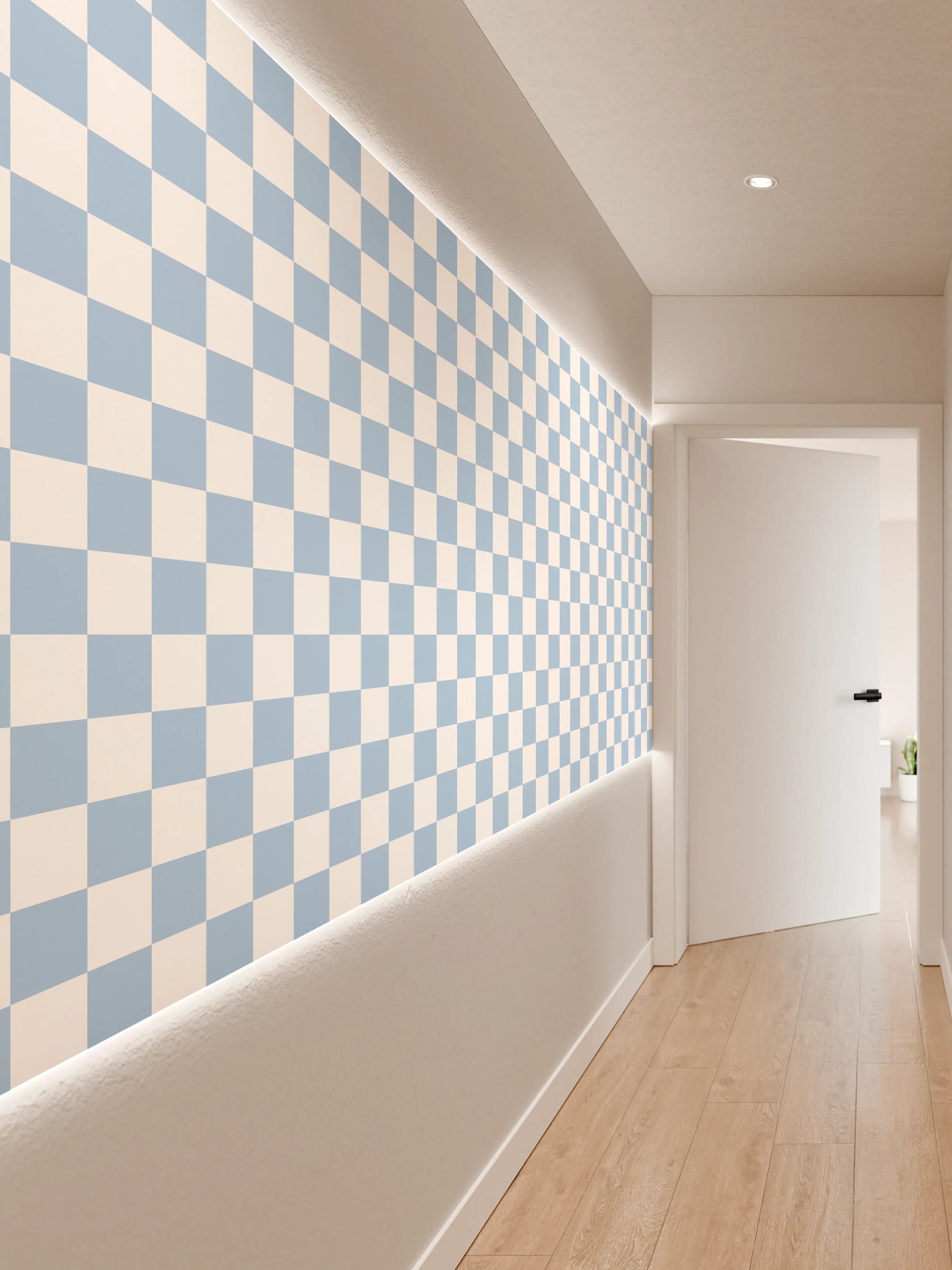 Wandverkleidung Flur - Hintergrund mit blau-weißem Karomuster