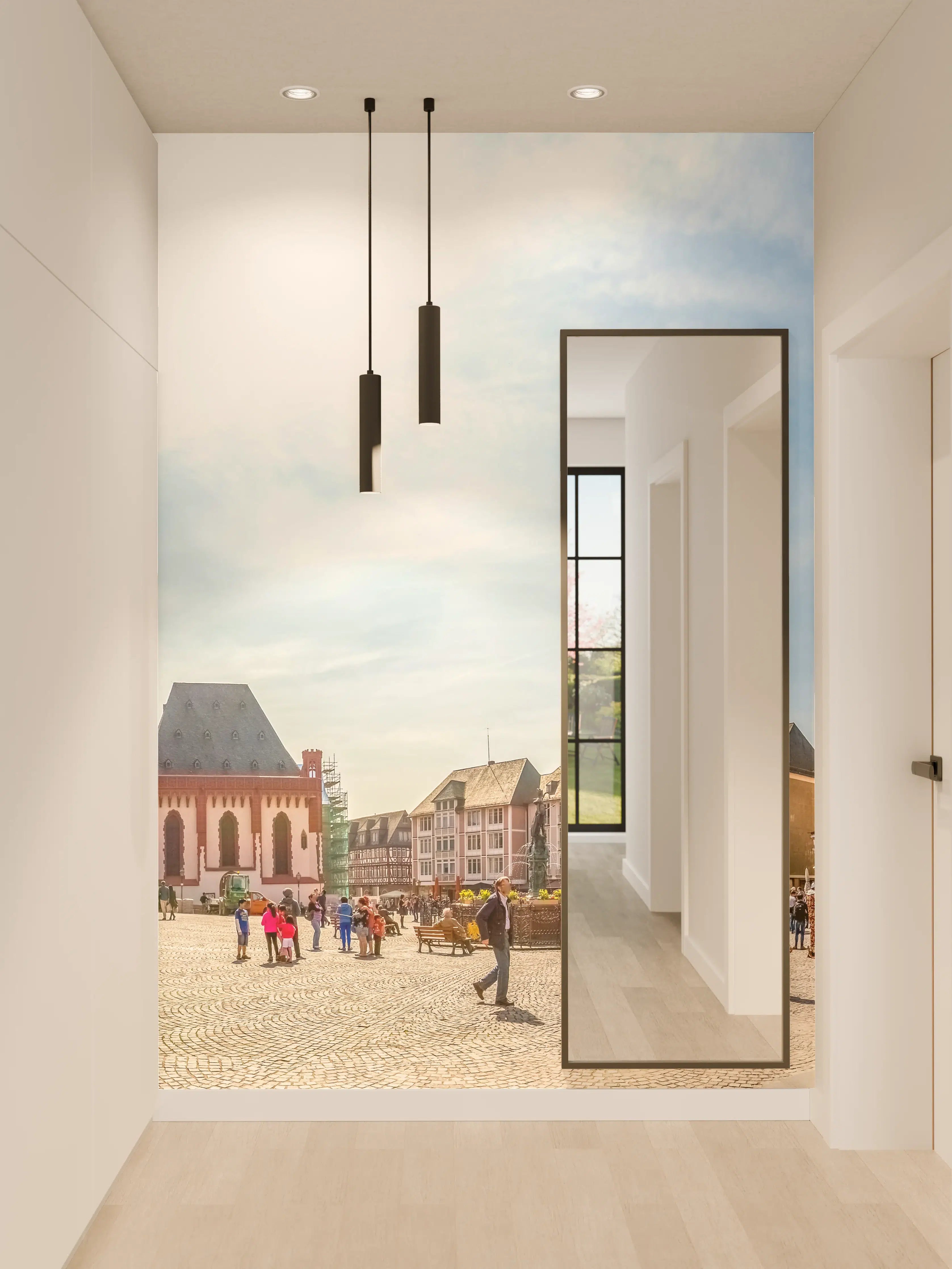 Wandverkleidung Flur - Historische Stadtansicht mit bunten Fachwerkhäusern