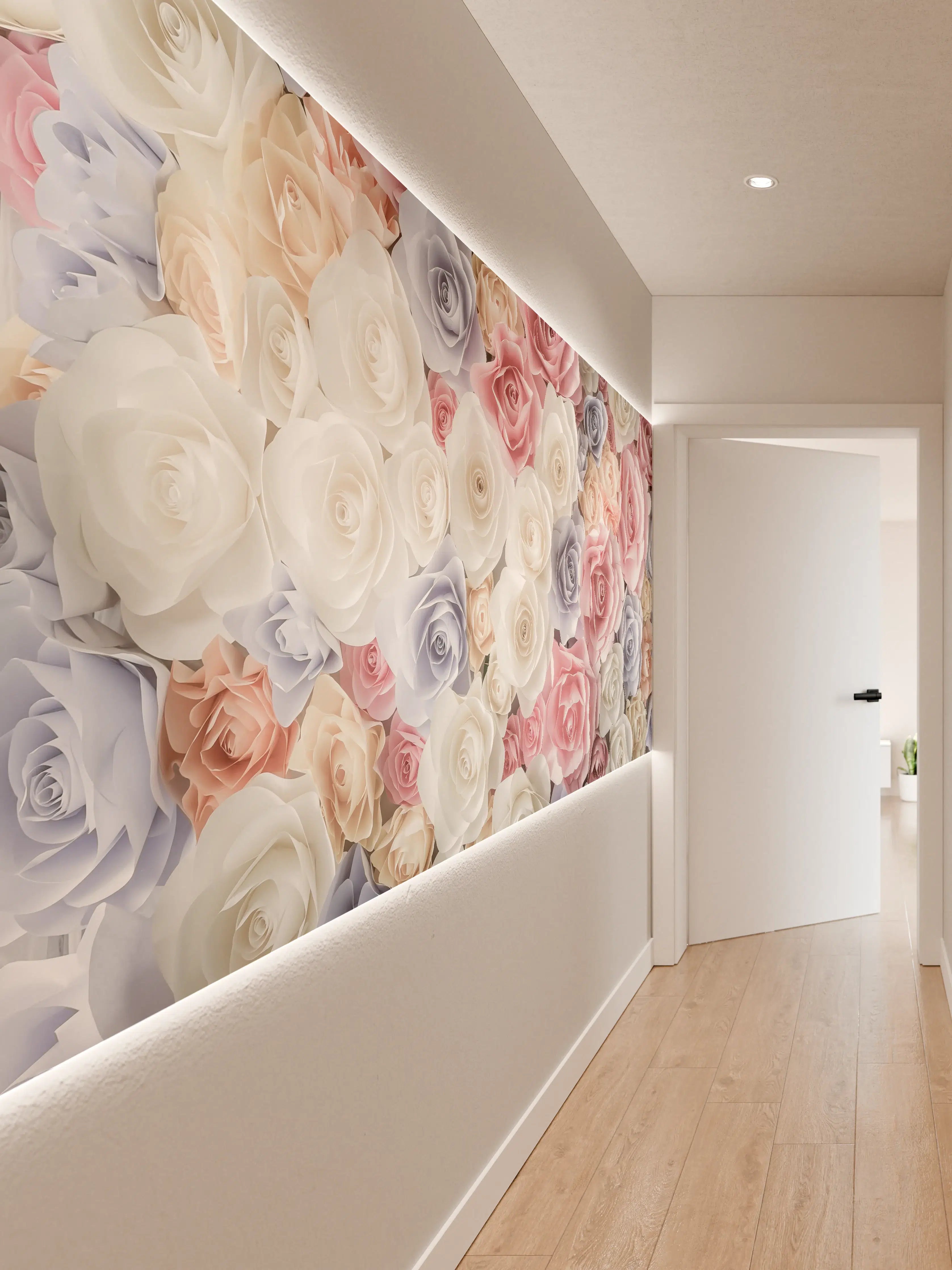 Wandverkleidung Flur - Hochwertige Blumenwand in Pastellfarben