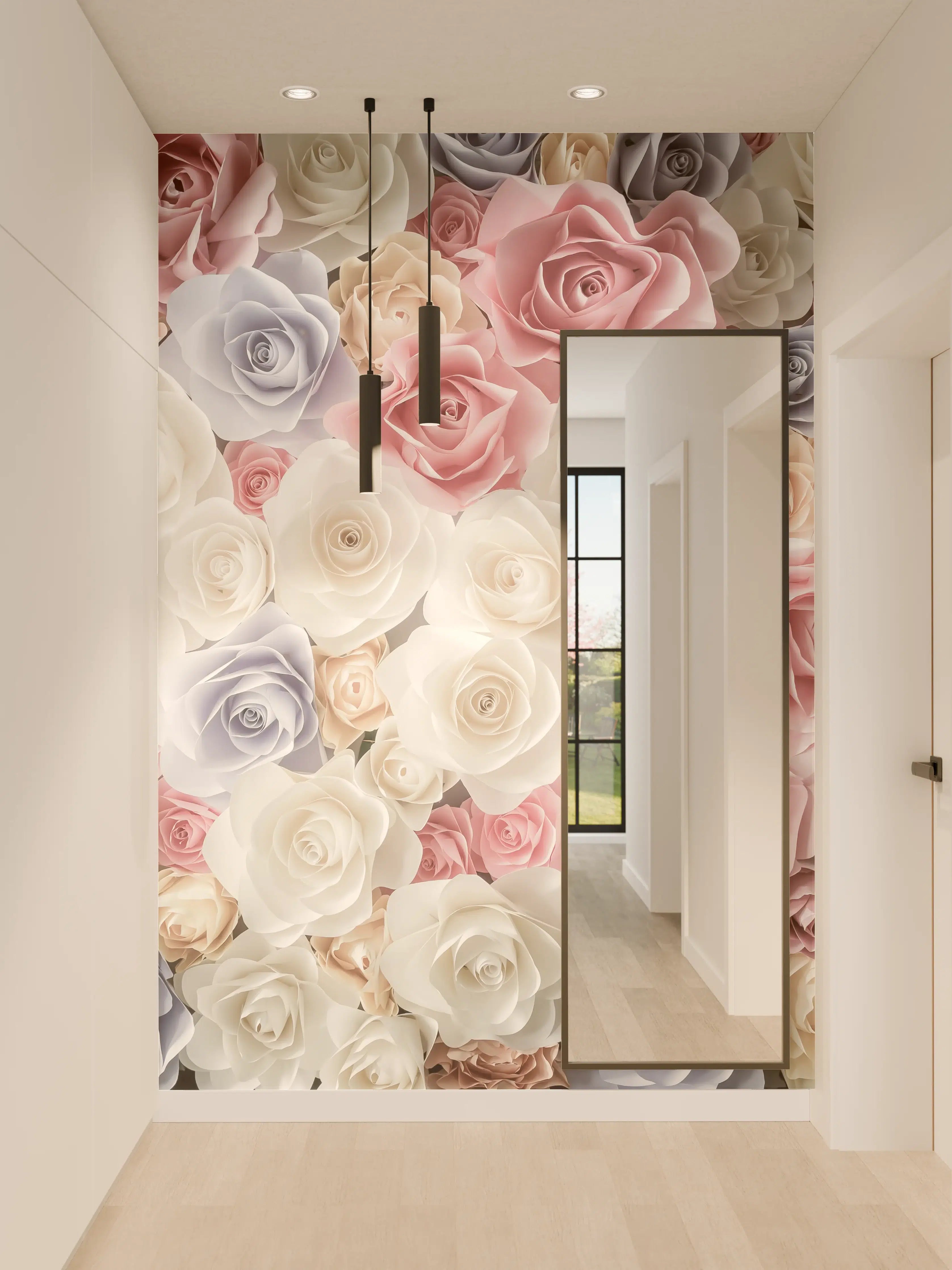 Wandverkleidung Flur - Hochwertige Blumenwand in Pastellfarben