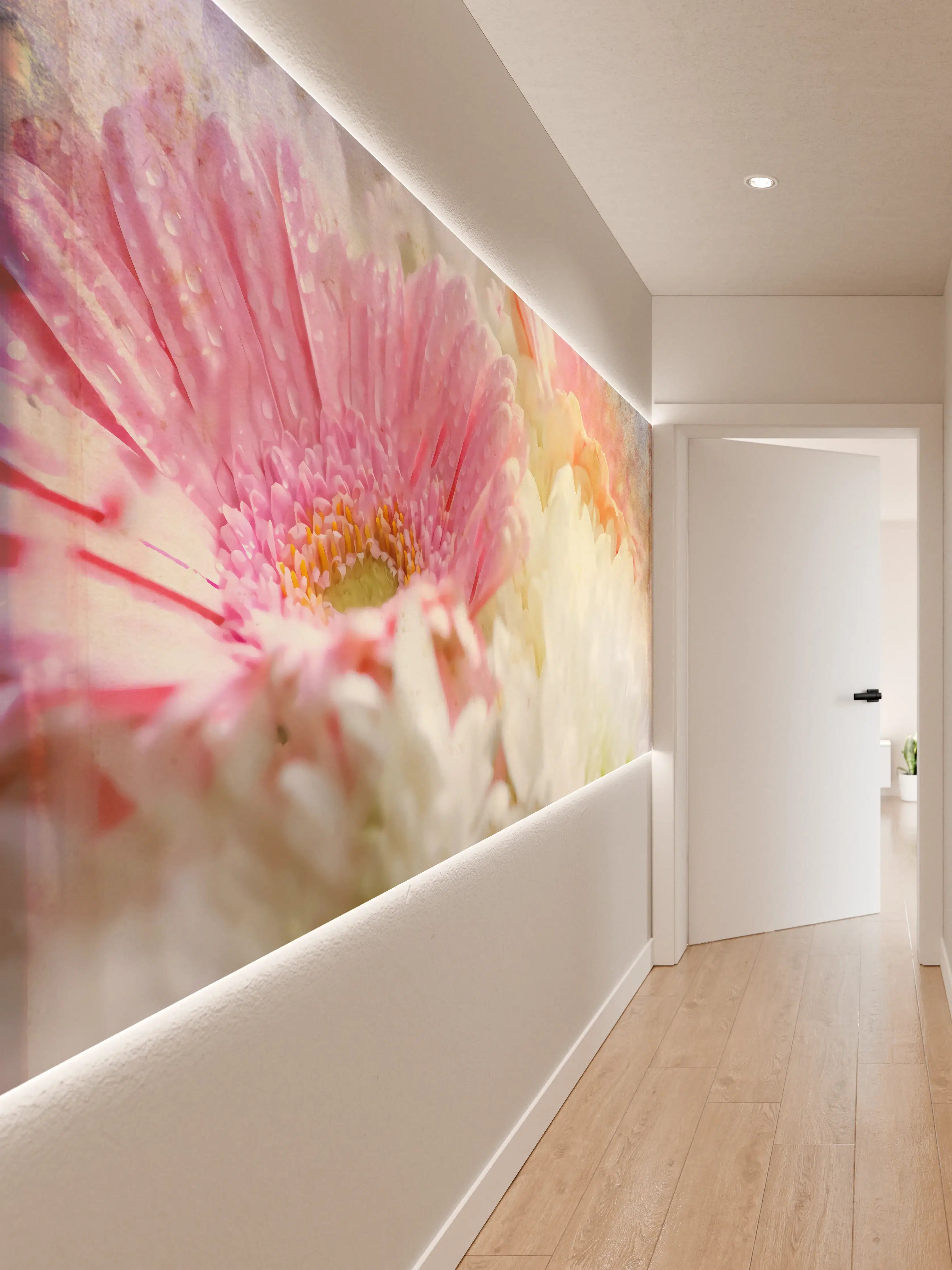 Wandverkleidung Flur - Hochwertiges Blumenbild mit Pastellfarben