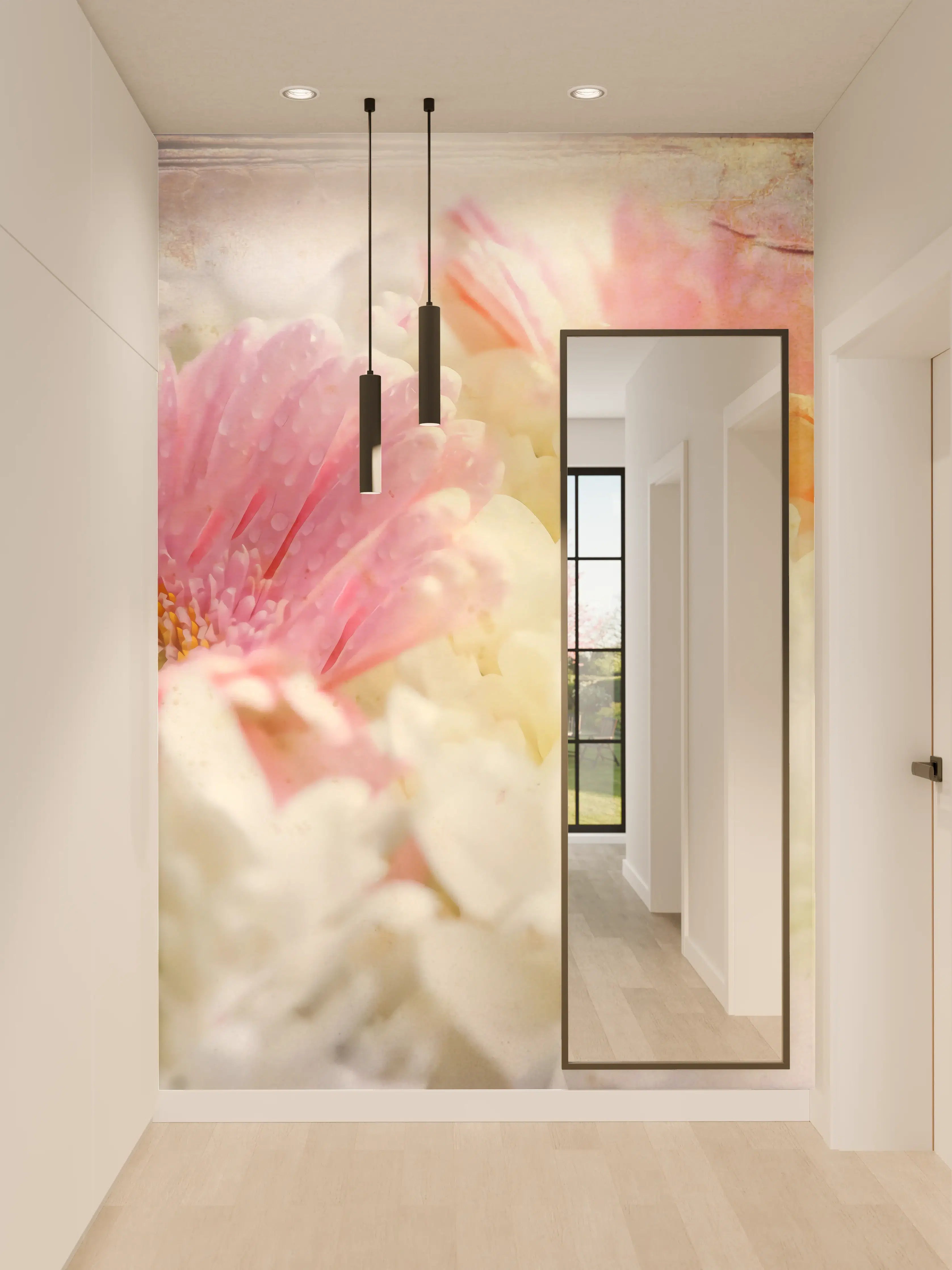 Wandverkleidung Flur - Hochwertiges Blumenbild mit Pastellfarben
