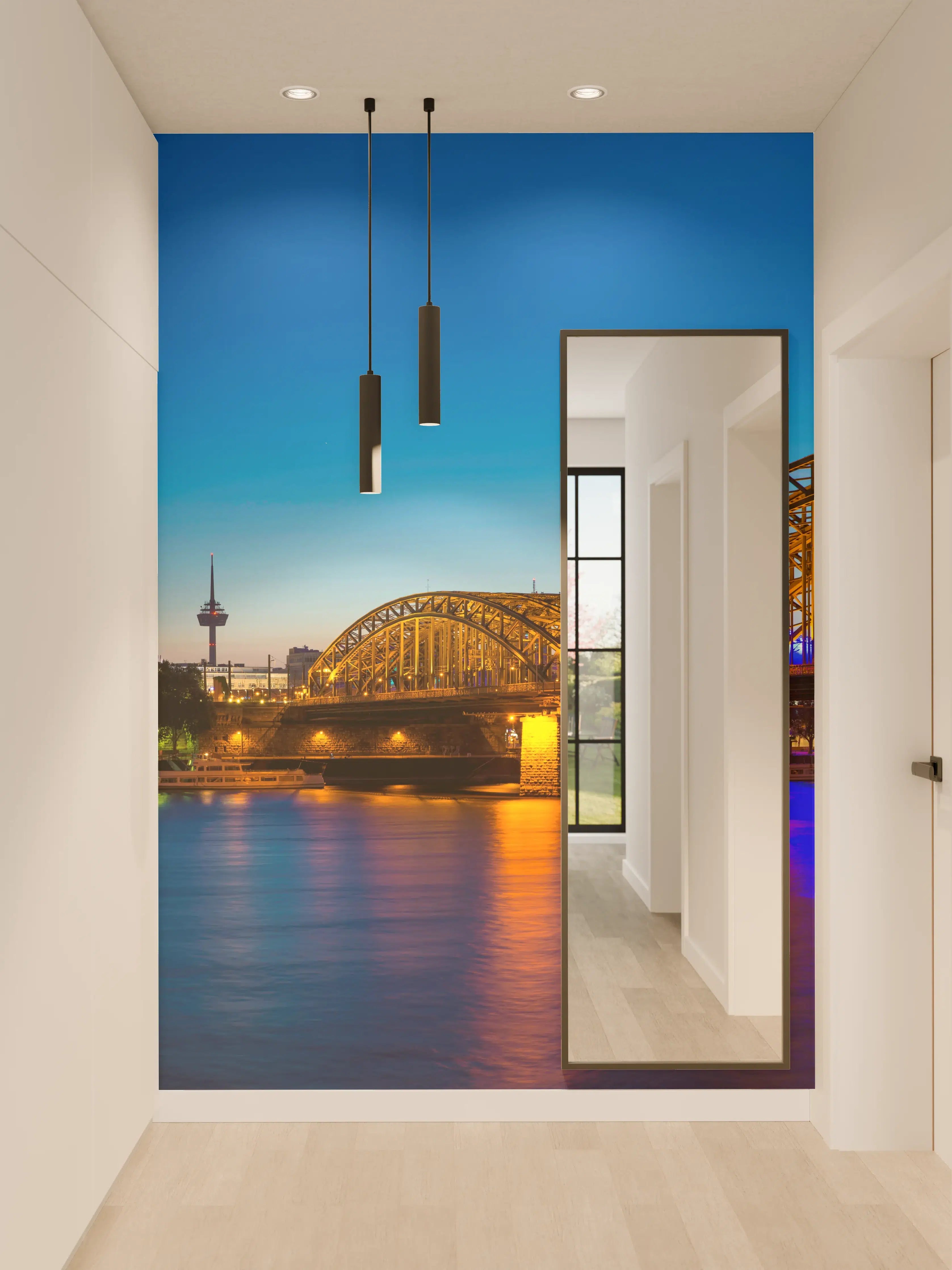 Wandverkleidung Flur - Hohenzollern Brücke Köln in der Nacht