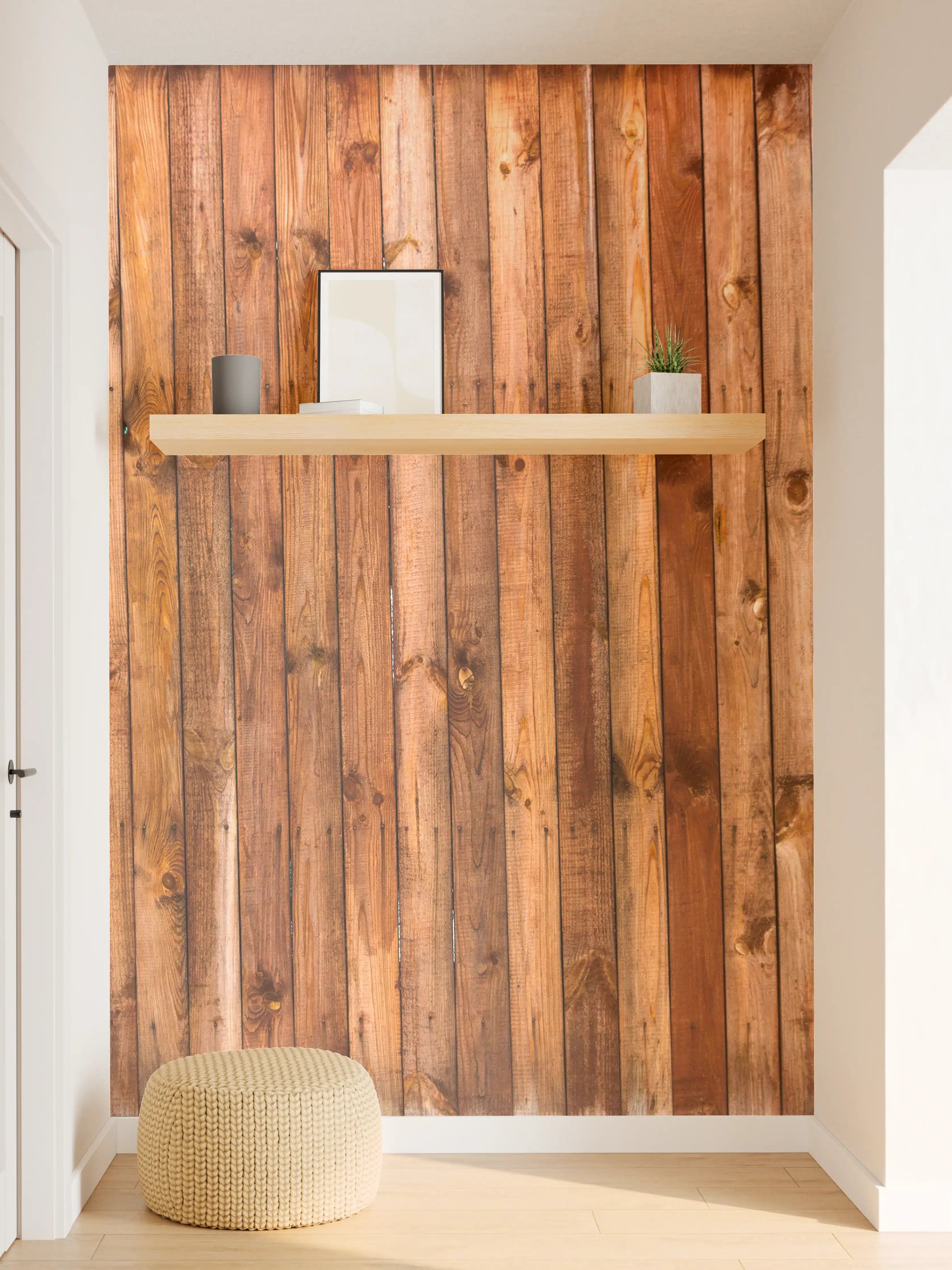 Wandverkleidung Flur - Holzstruktur Planken Panorama