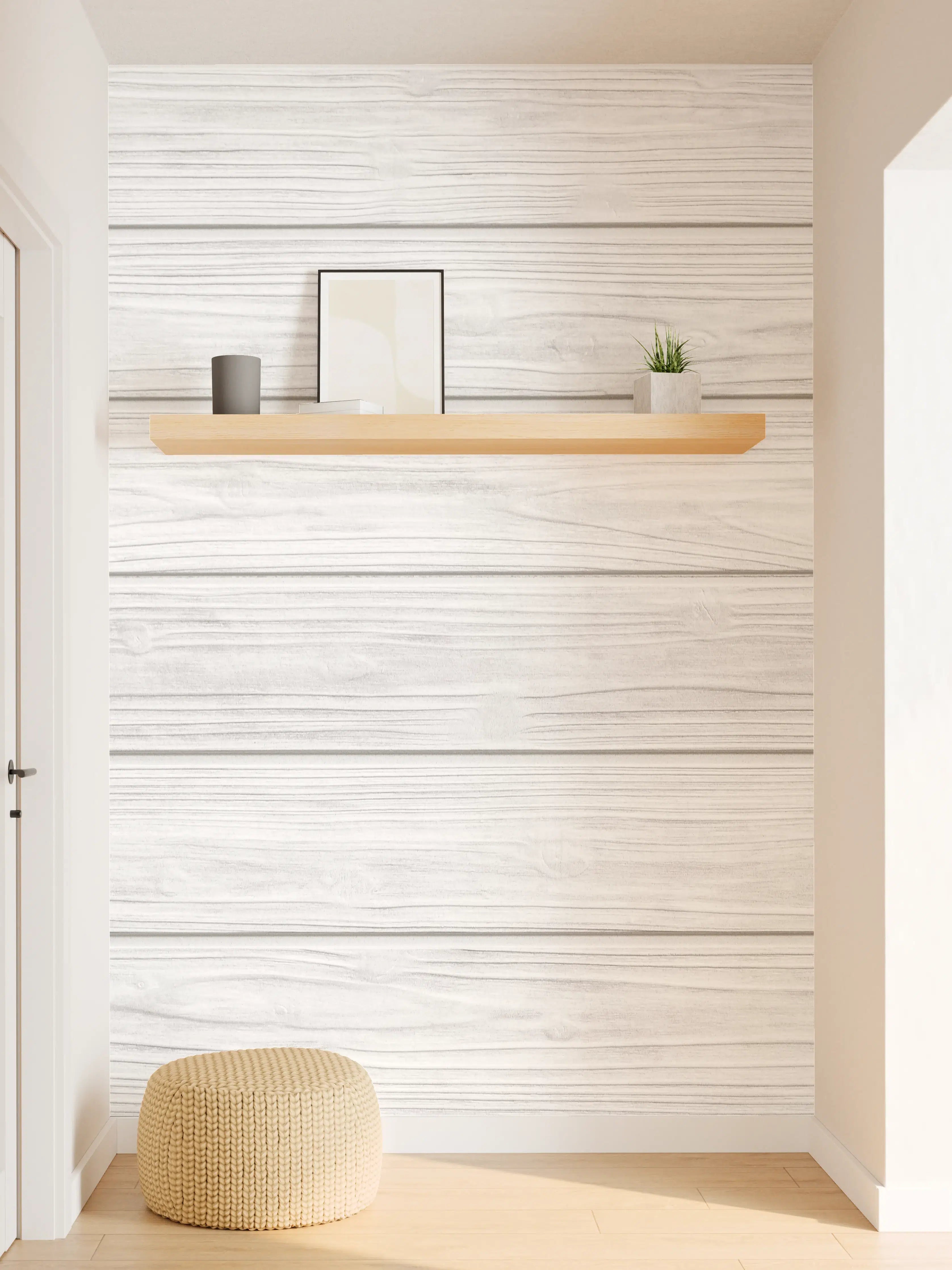 Wandverkleidung Flur - Horizontale weiße Holztextur