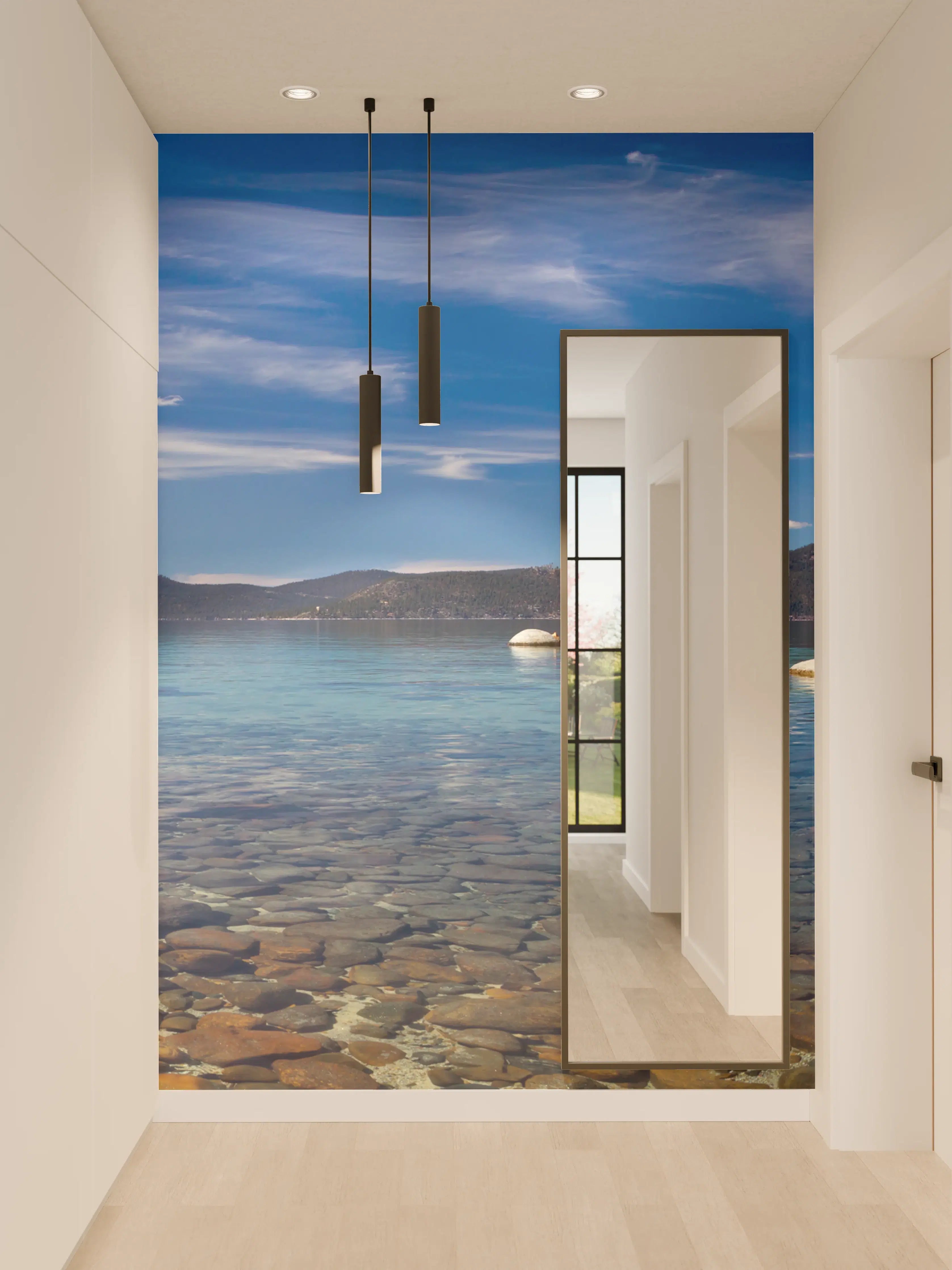 Wandverkleidung Flur - Idyllische Bergsee-Landschaft mit klarer Wasserfläche