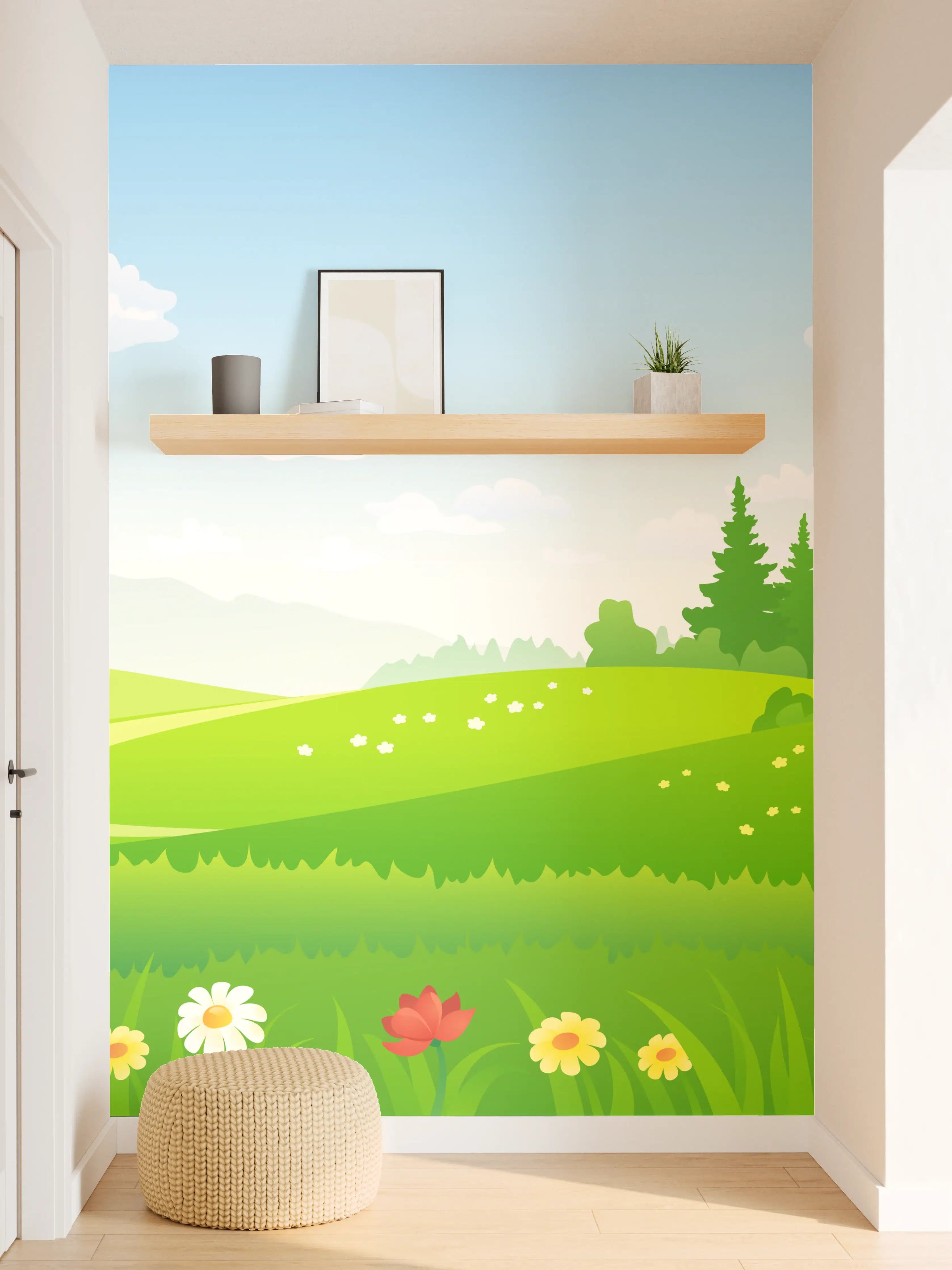 Wandverkleidung Flur - Idyllische Gartenlandschaft mit Blumen und Bäumen