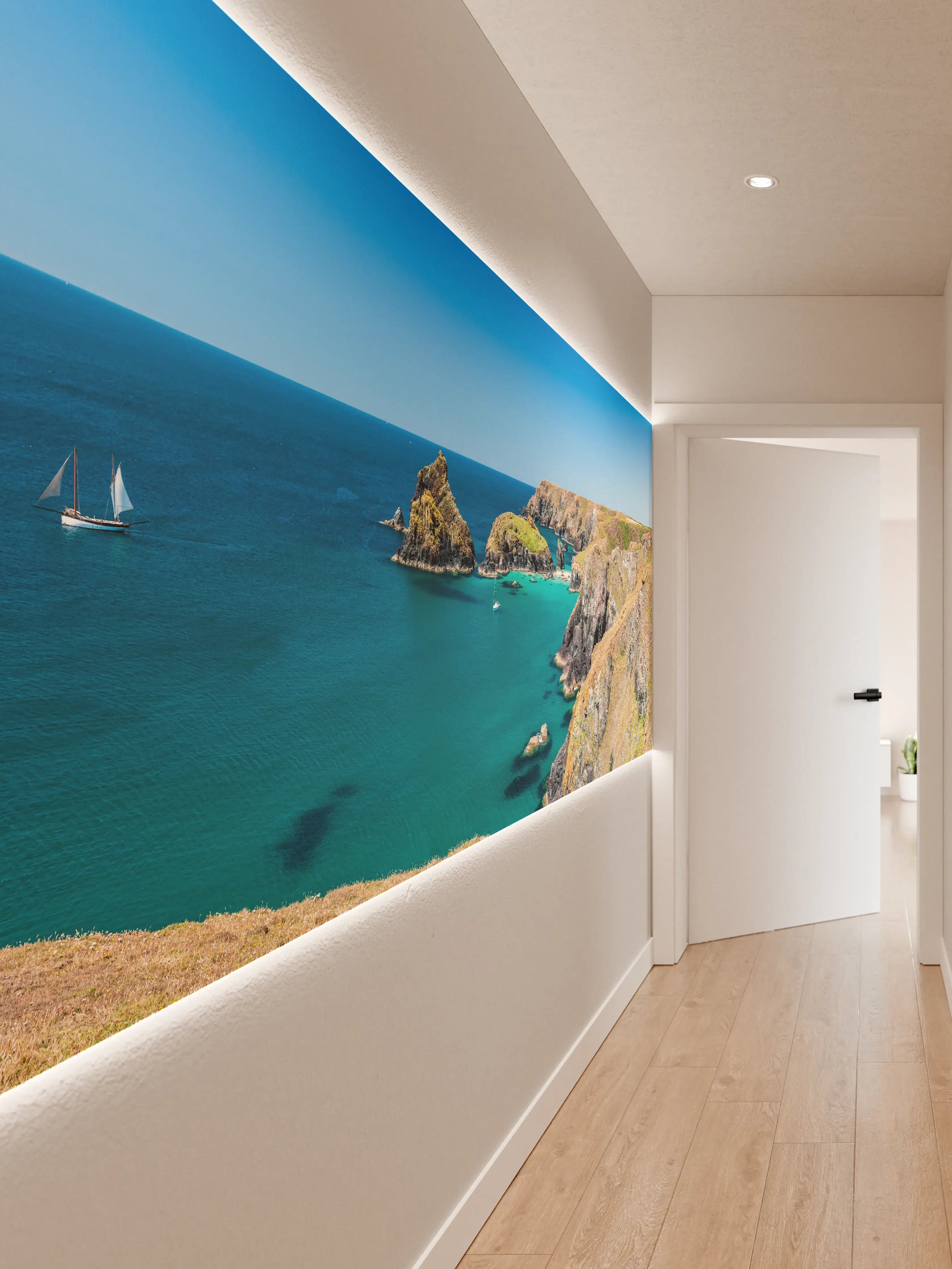 Wandverkleidung Flur - Idyllische Küstenlandschaft mit Türkisblauem Wasser
