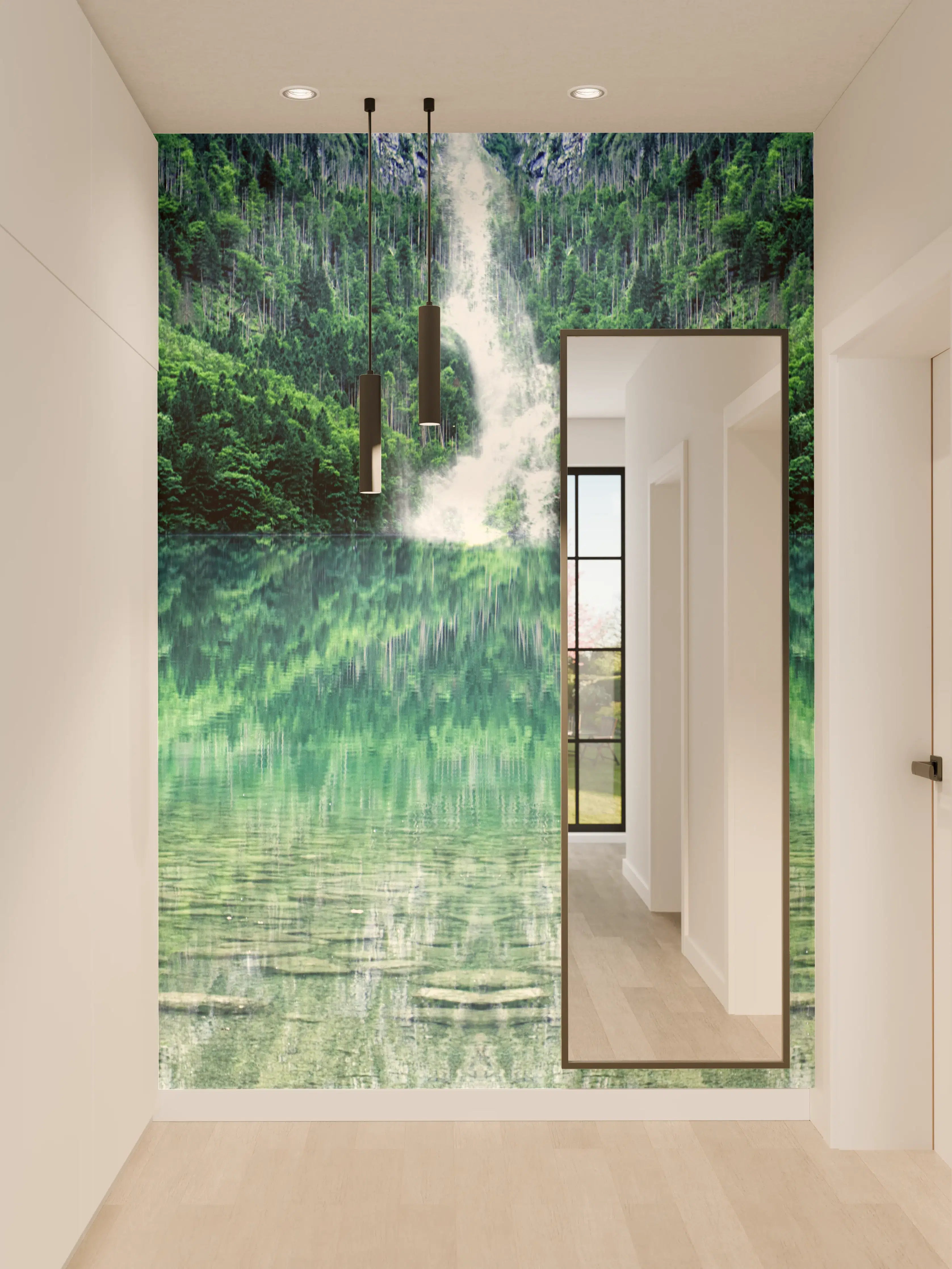 Wandverkleidung Flur - Idyllische Naturiche mit Wasserfall