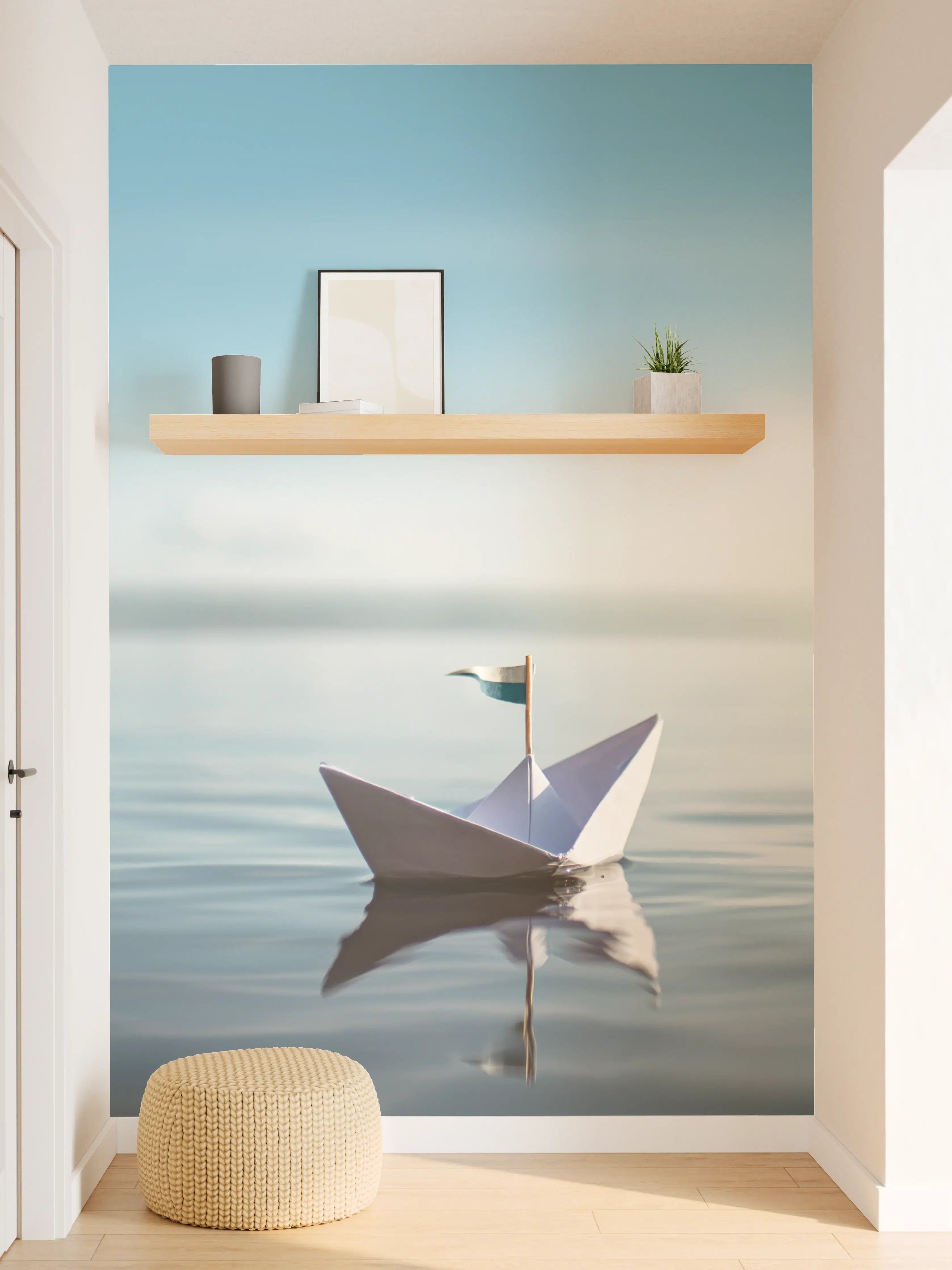 Wandverkleidung Flur - Idyllisches Boot auf ruhigem Wasser