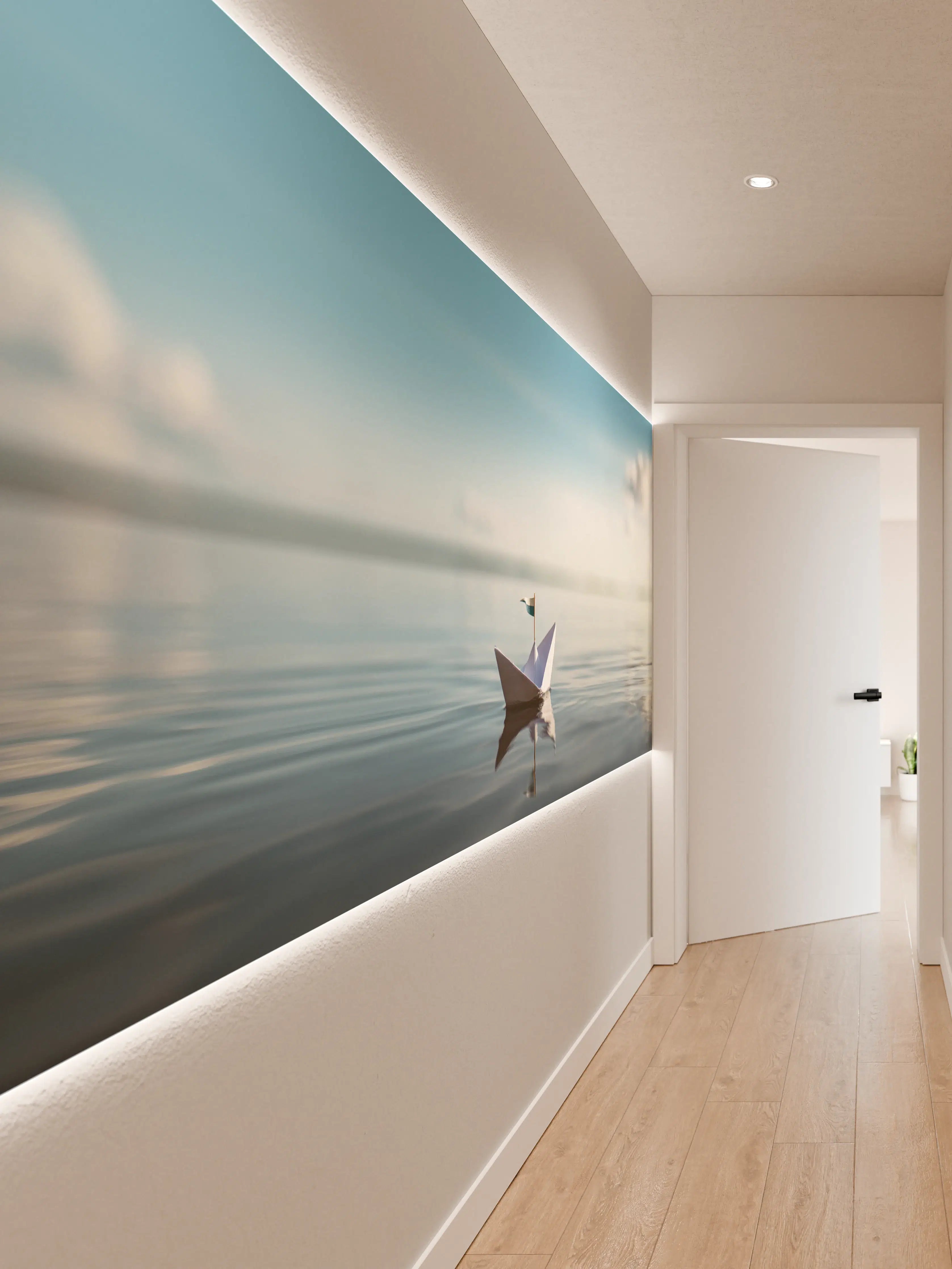 Wandverkleidung Flur - Idyllisches Boot auf ruhigem Wasser