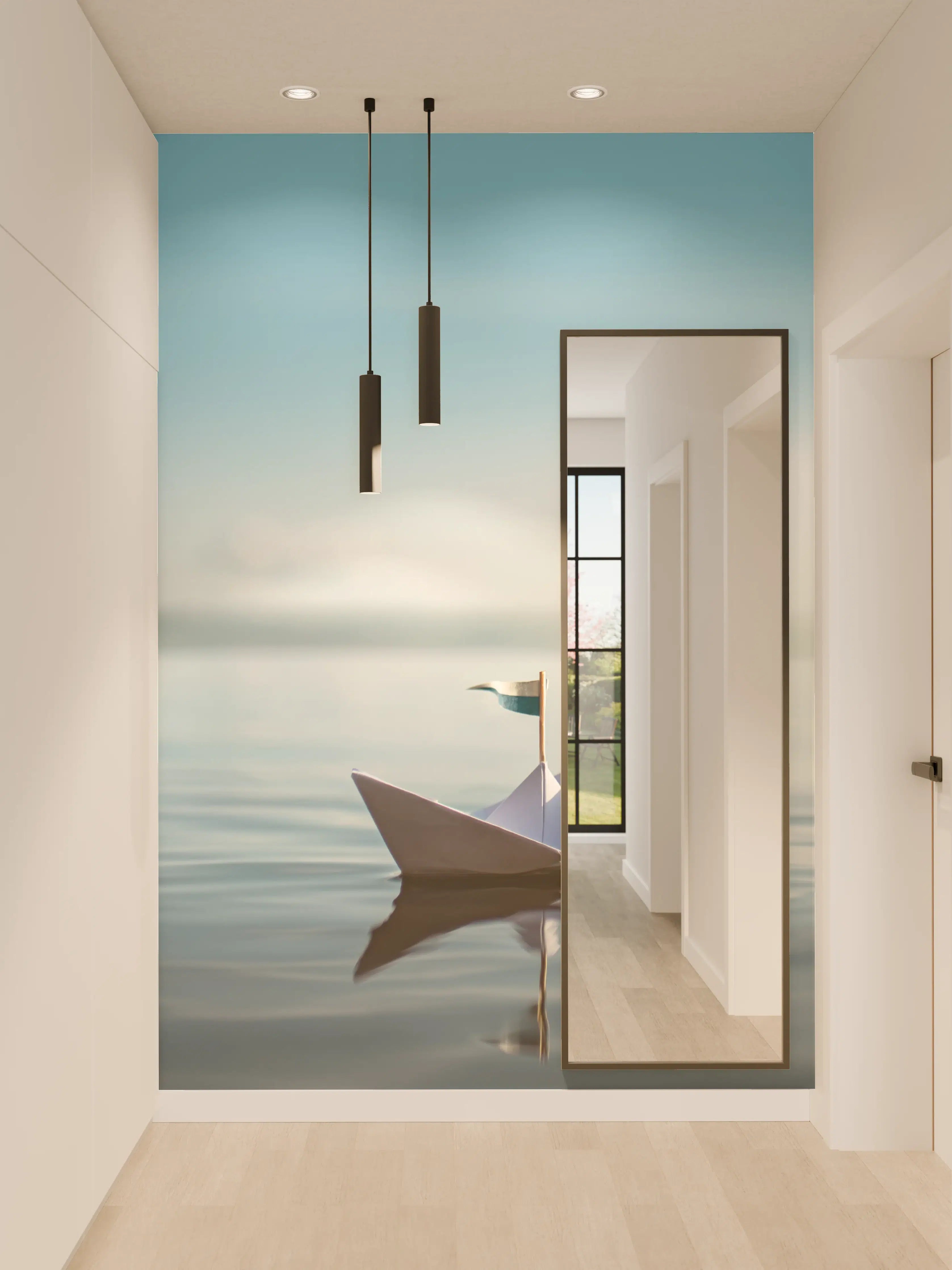 Wandverkleidung Flur - Idyllisches Boot auf ruhigem Wasser