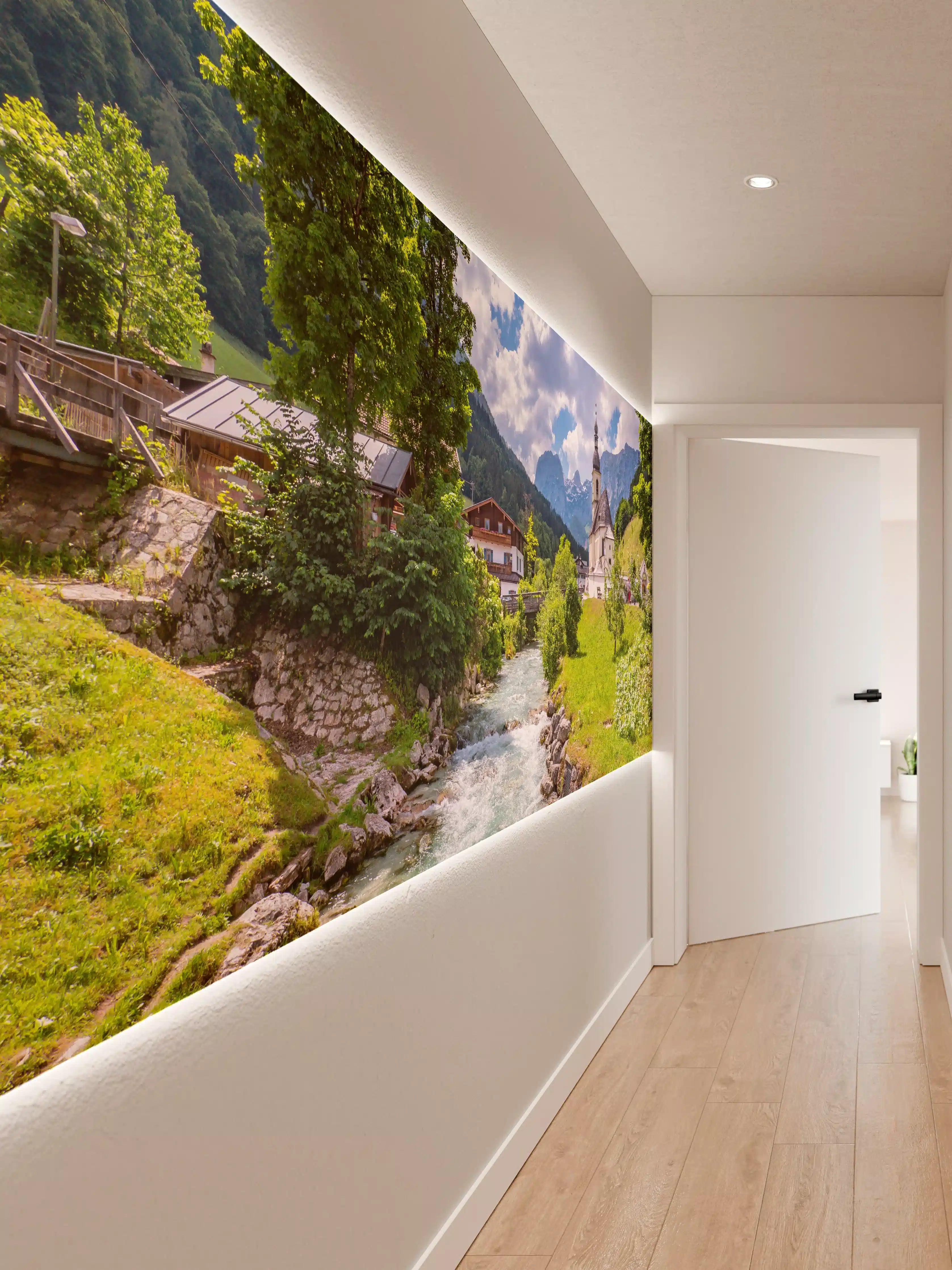 Wandverkleidung Flur - Idyllisches Dorf in den Bergen bei Sonnenschein