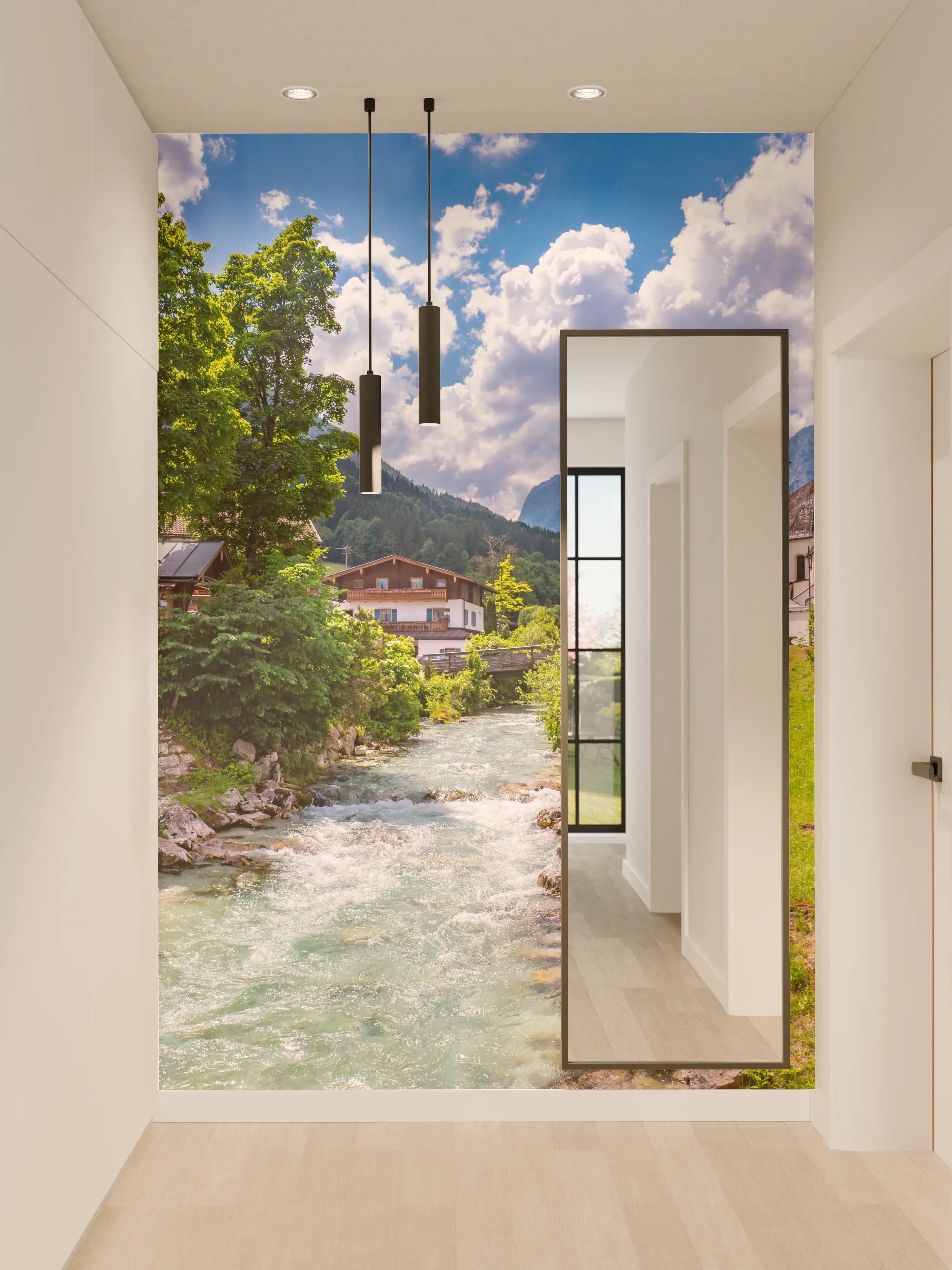 Wandverkleidung Flur - Idyllisches Dorf in den Bergen bei Sonnenschein